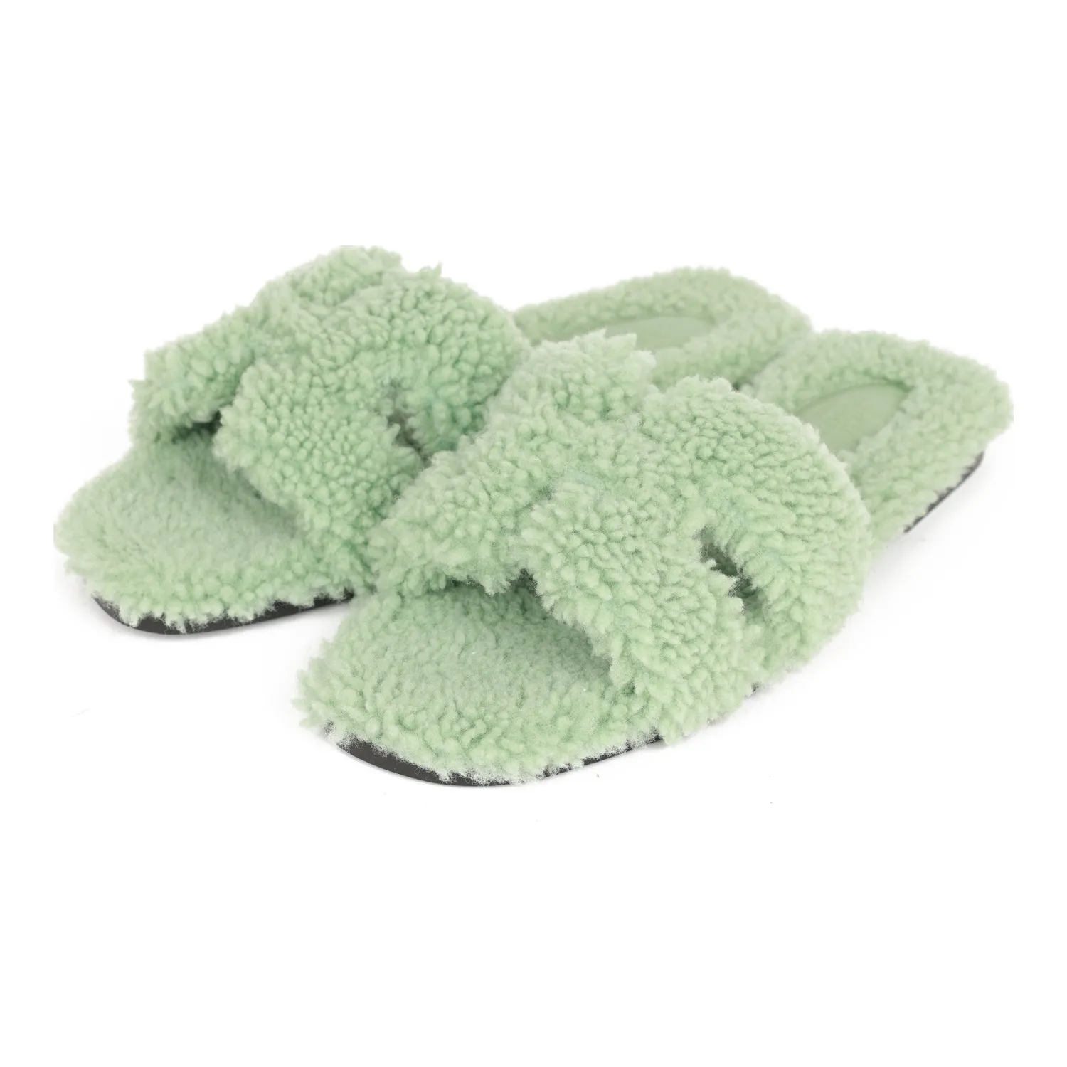 Hermes Oran Sandals Vert D'eau Woolskin 37.5 Ultimate support