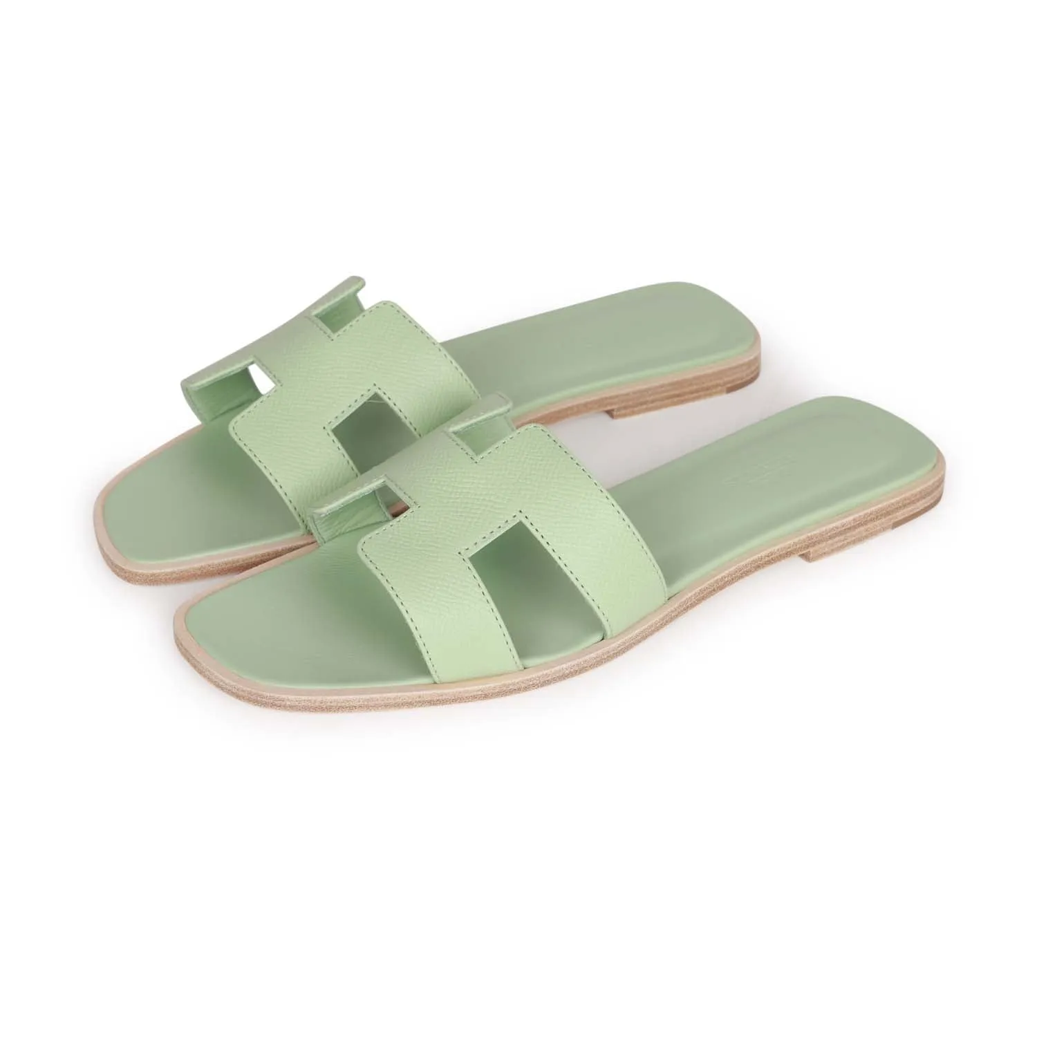 Hermes Oran Sandals Vert Jade Epsom 39.5 EU No-Sweat Wear