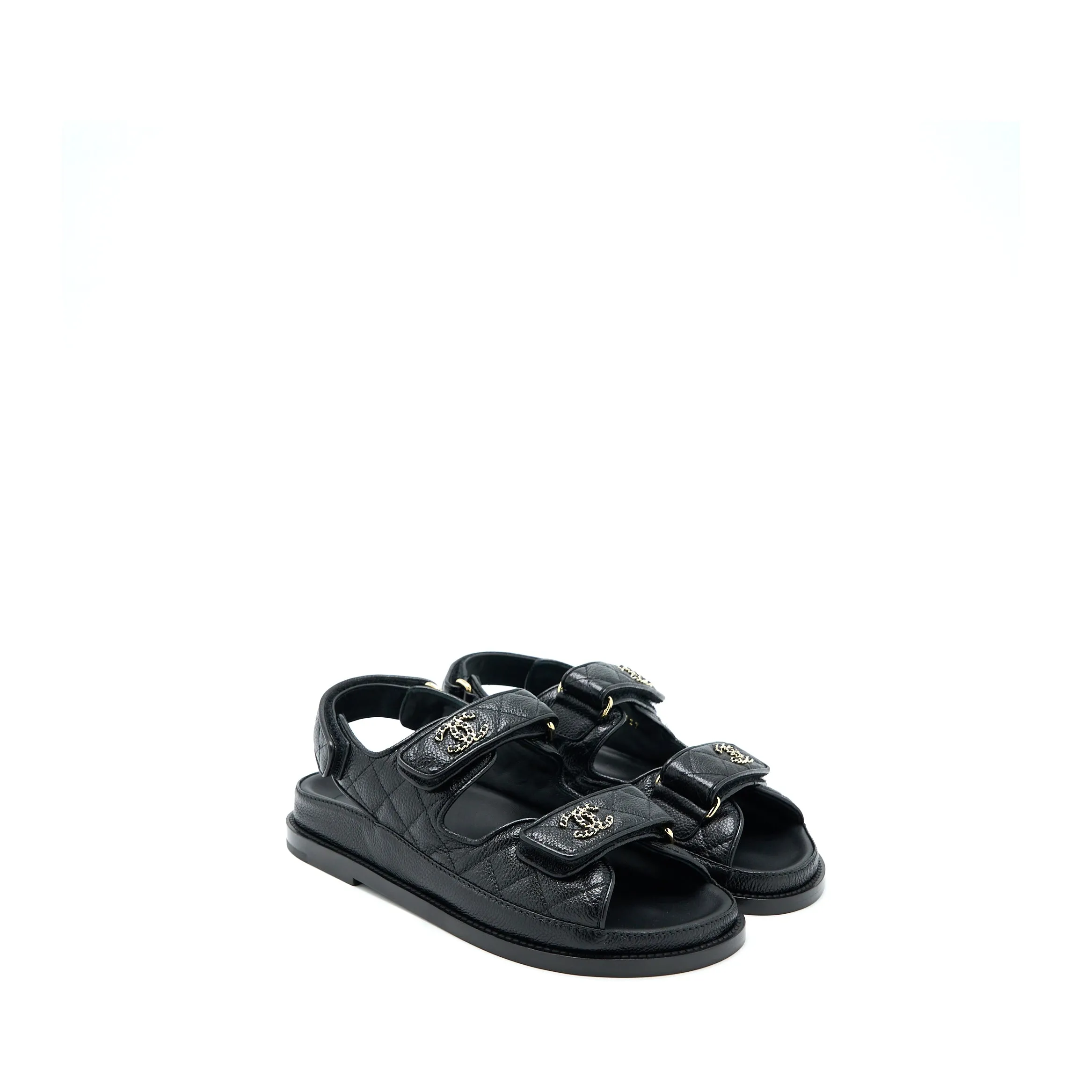 High-End Sandals Designs Chanel Size 36 Dad Sandals Leather Black Light Gold Tone