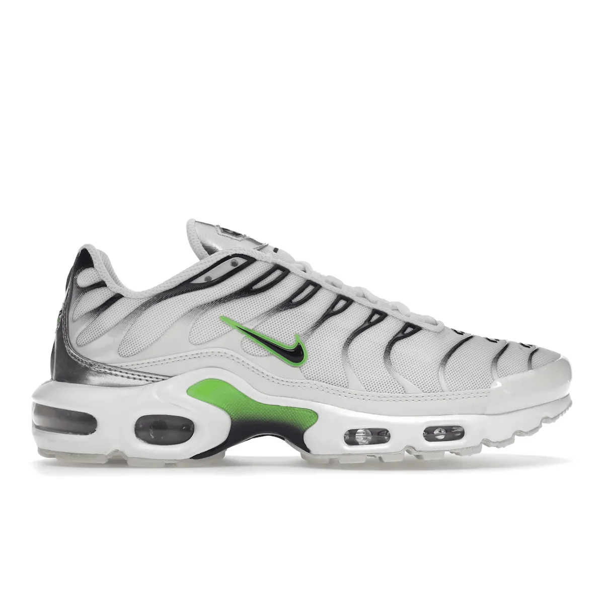 Nike Air Max Plus White Neon Metallic Silver steampunk - themed running gear asphalt - road - runner