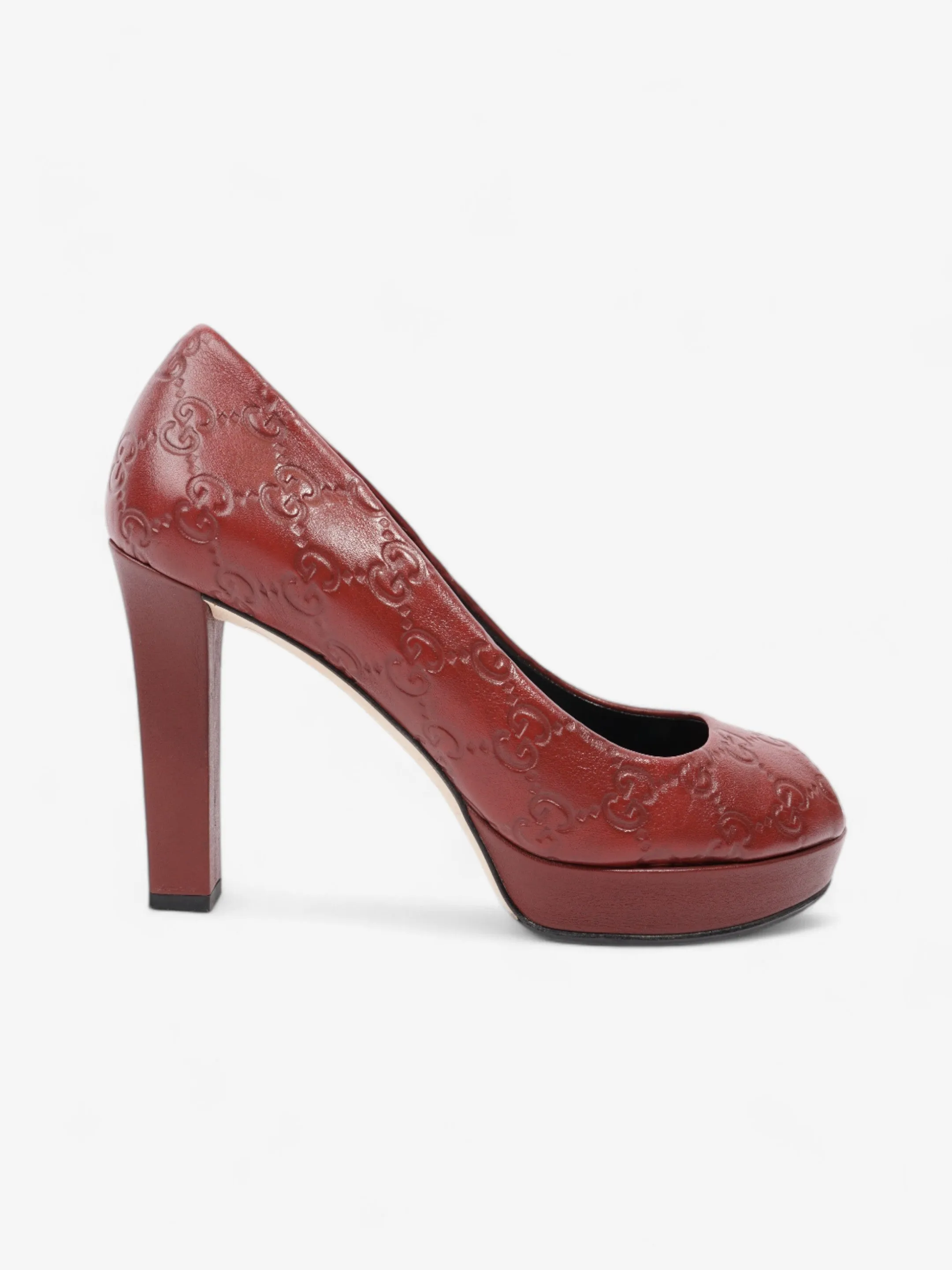 High-Quality Heels Gucci GG Embossed Heels Burgundy Embossed Leather EU 37 UK 4