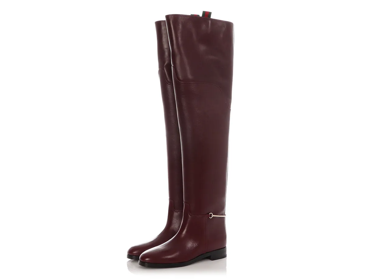 Impact Guard Pro Gucci Burgundy Leather Clive Over-The-Knee Boots