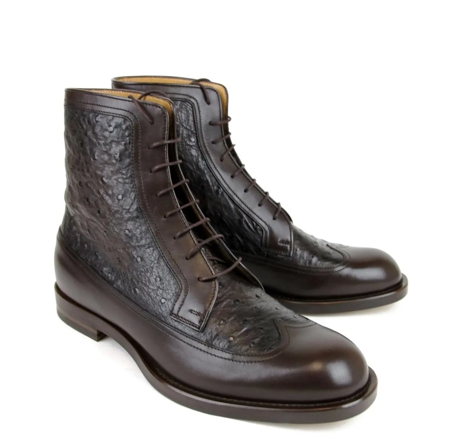 Impact shield GUCCI Men's Lace-up Ostrich Leather Ankle Boots Brown 322508 US 8