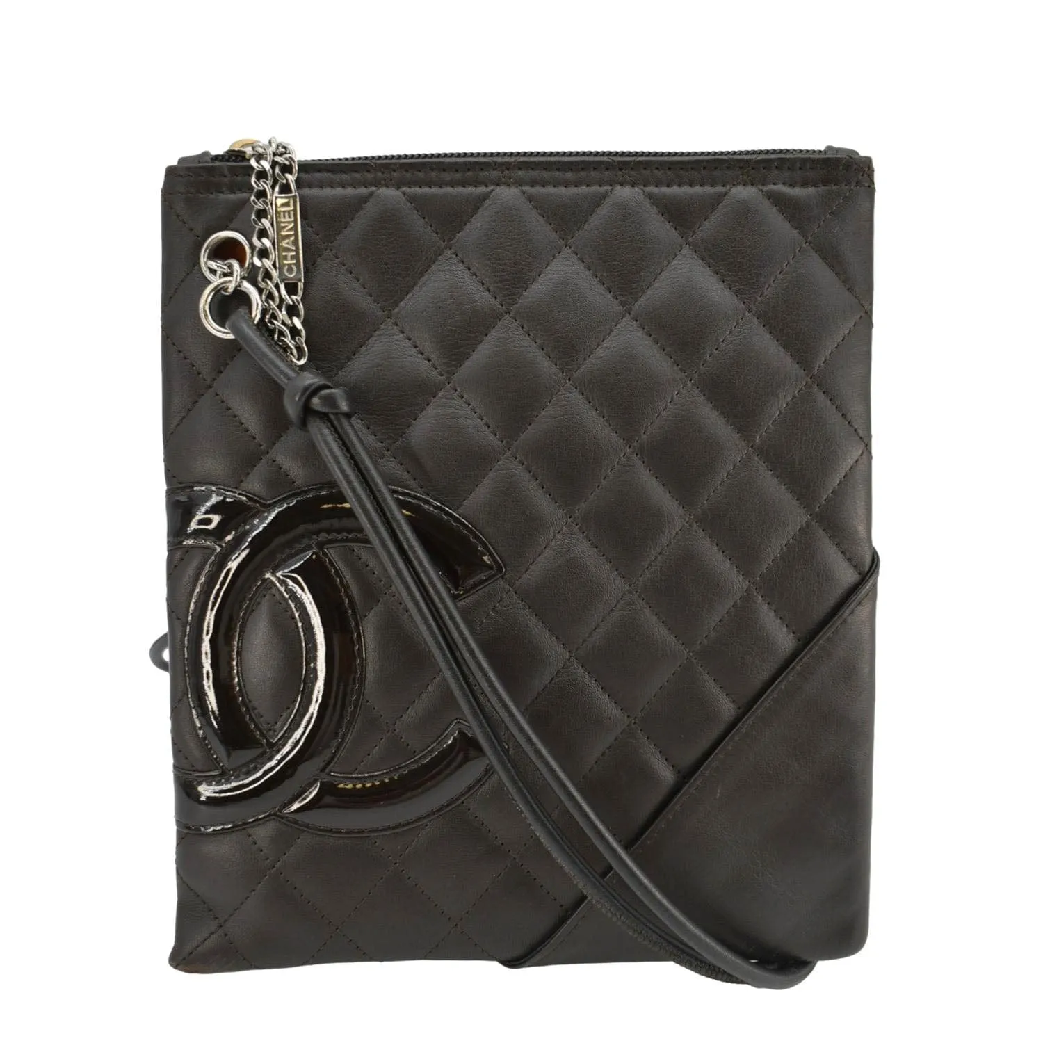 insole CHANEL Cambon Flat Calfskin Leather Messenger Bag Black
