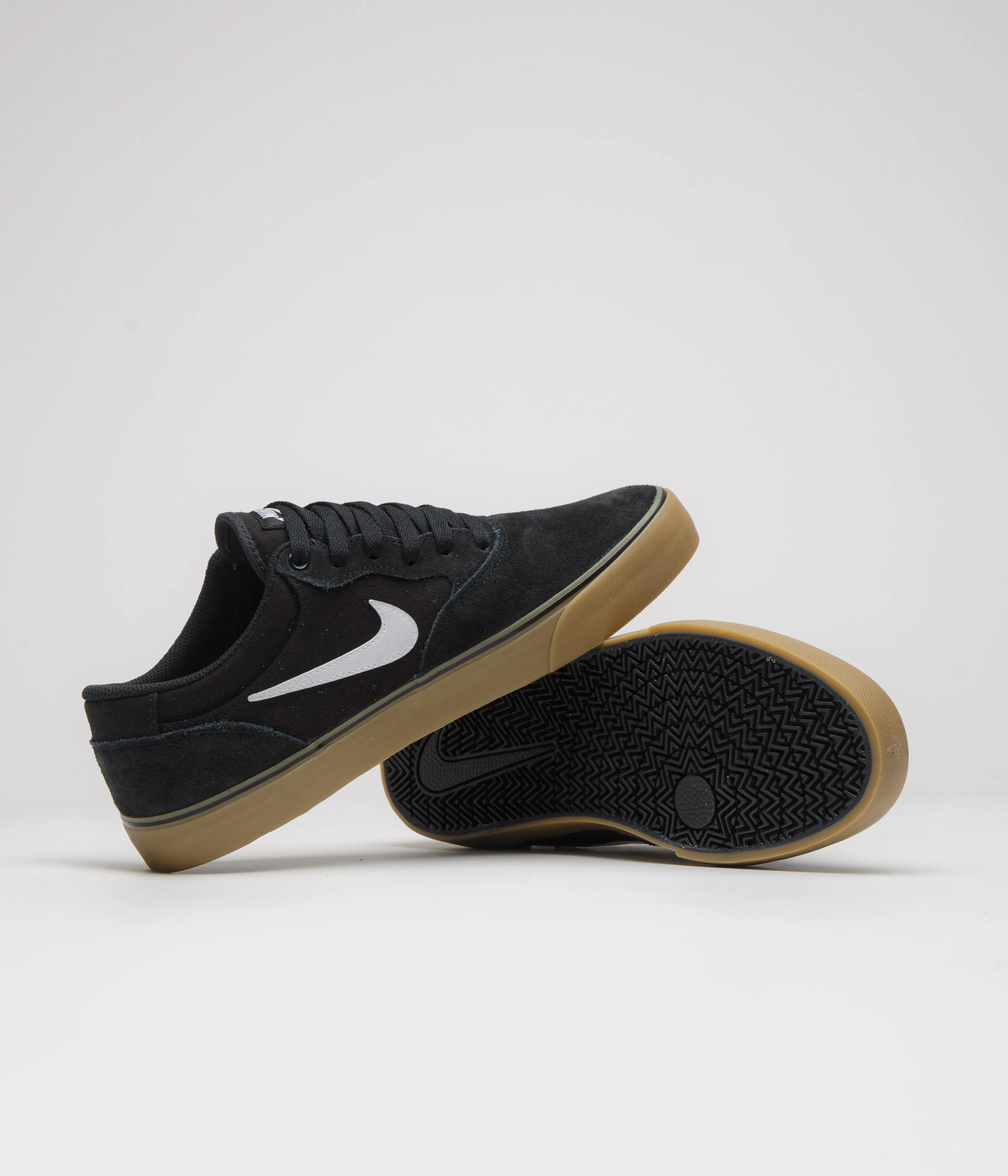 Light Reflective Nike SB Chron 2 Shoes - Black / White - Black - Gum Light Brown