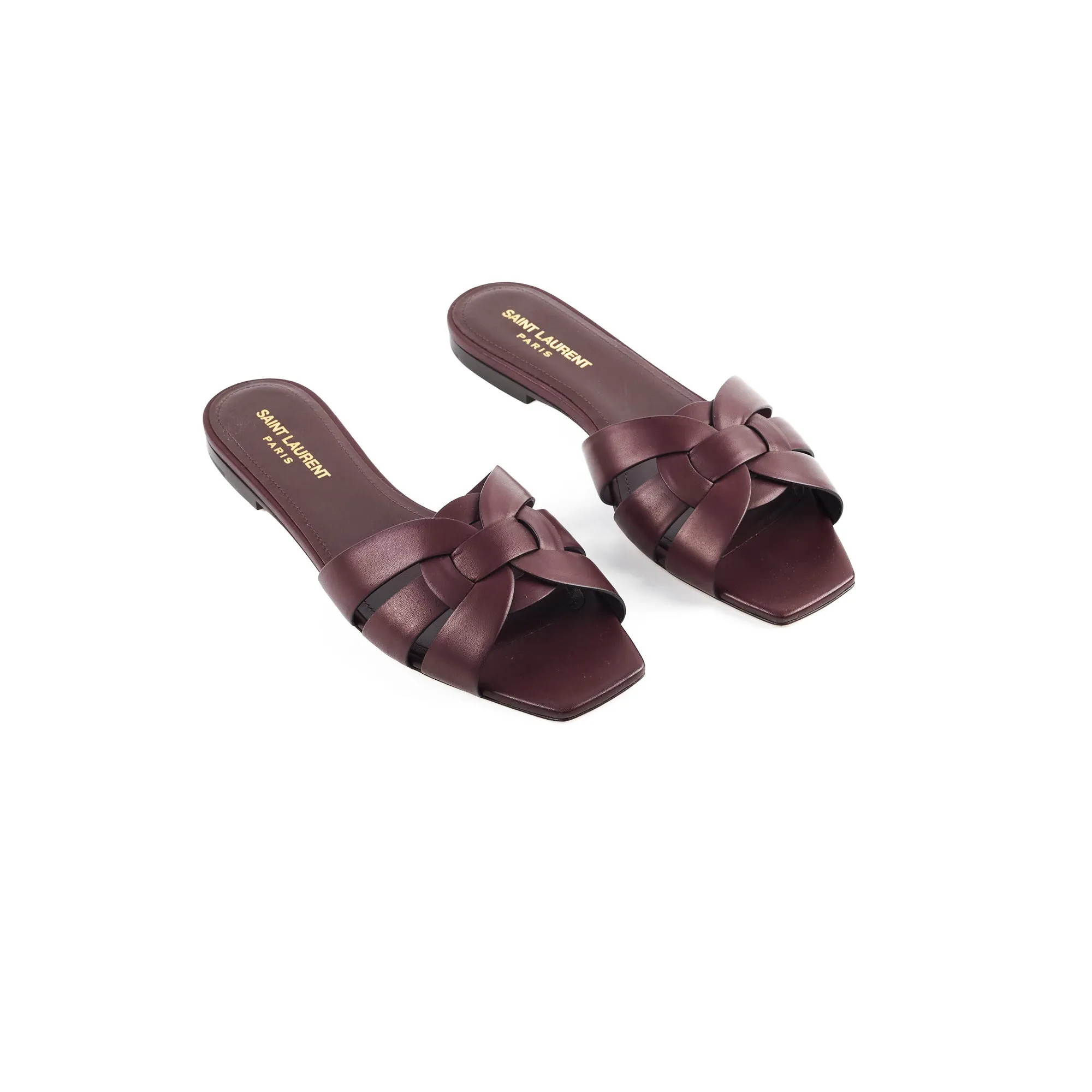 Light Step Saint Laurent Tribute Flat Sandal Burgundy New