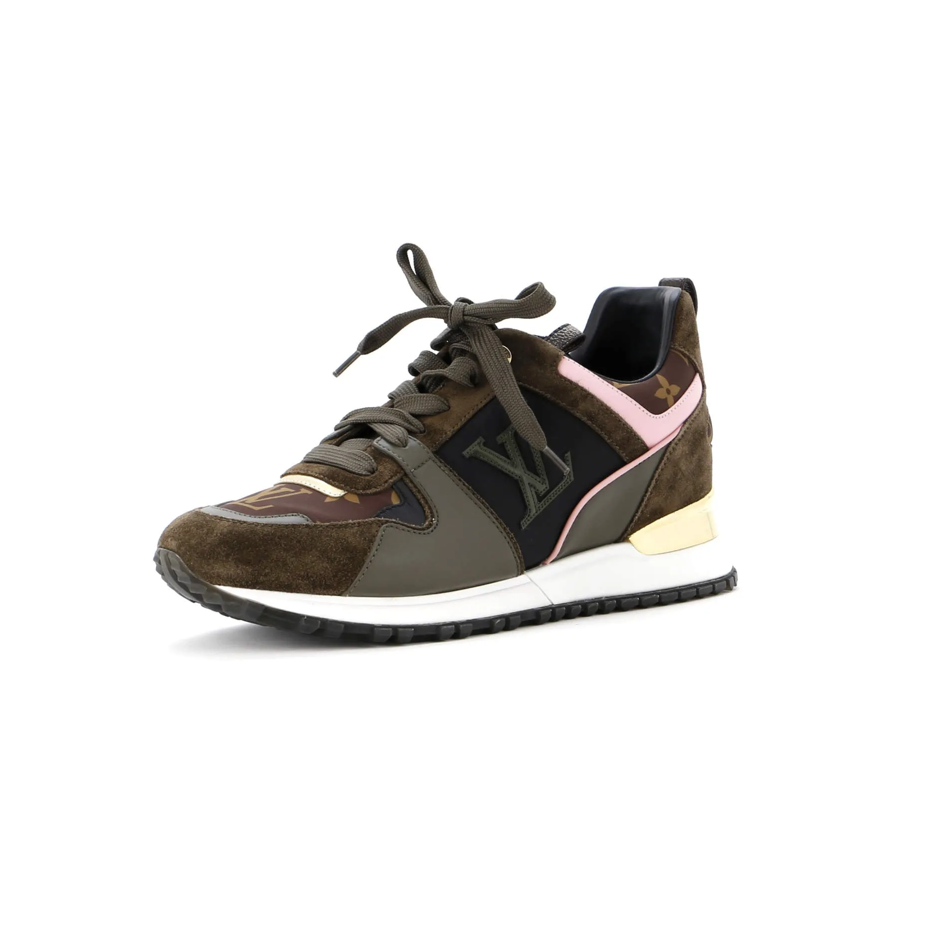 Lightweight Street Form Louis Vuitton Women's Run Away Sneakers Monogram Nylon with Leather