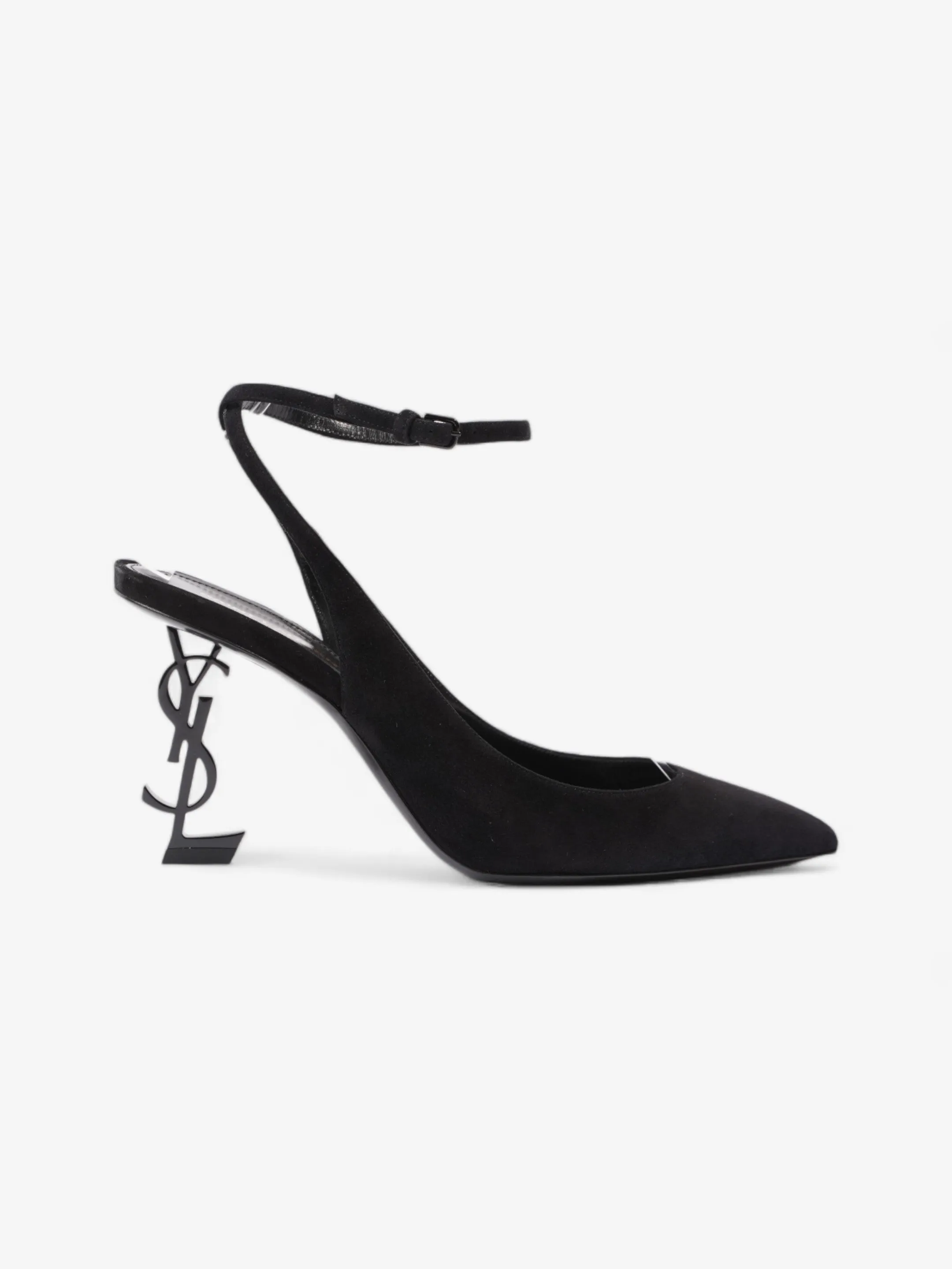 Locked Fit Saint Laurent Opyum Slingback Sandals 85 Black Suede EU 40 UK 7