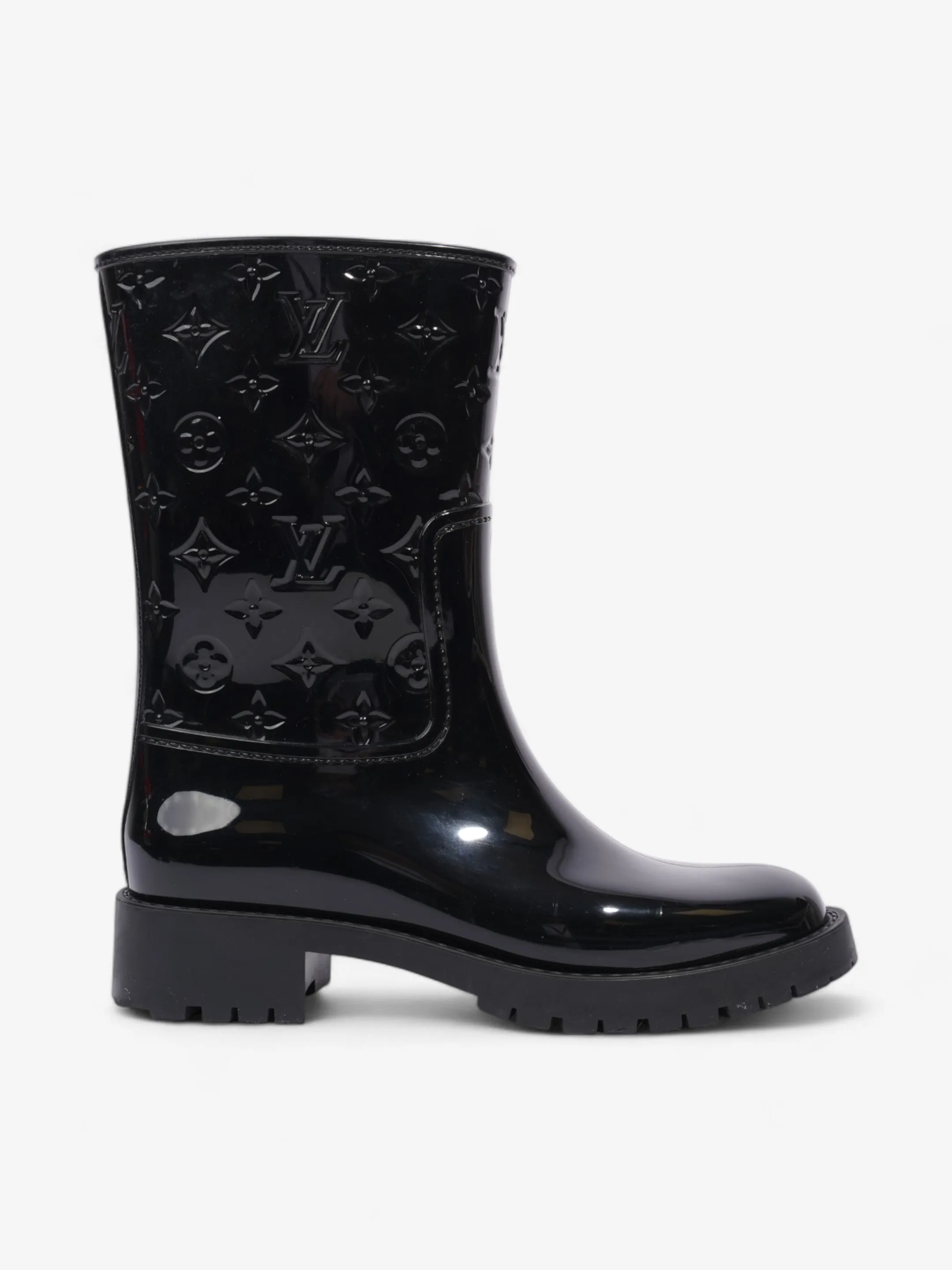 Louis Vuitton Drops Flat Half Boots Black Rubber EU 38 UK 5 Grip Tough
