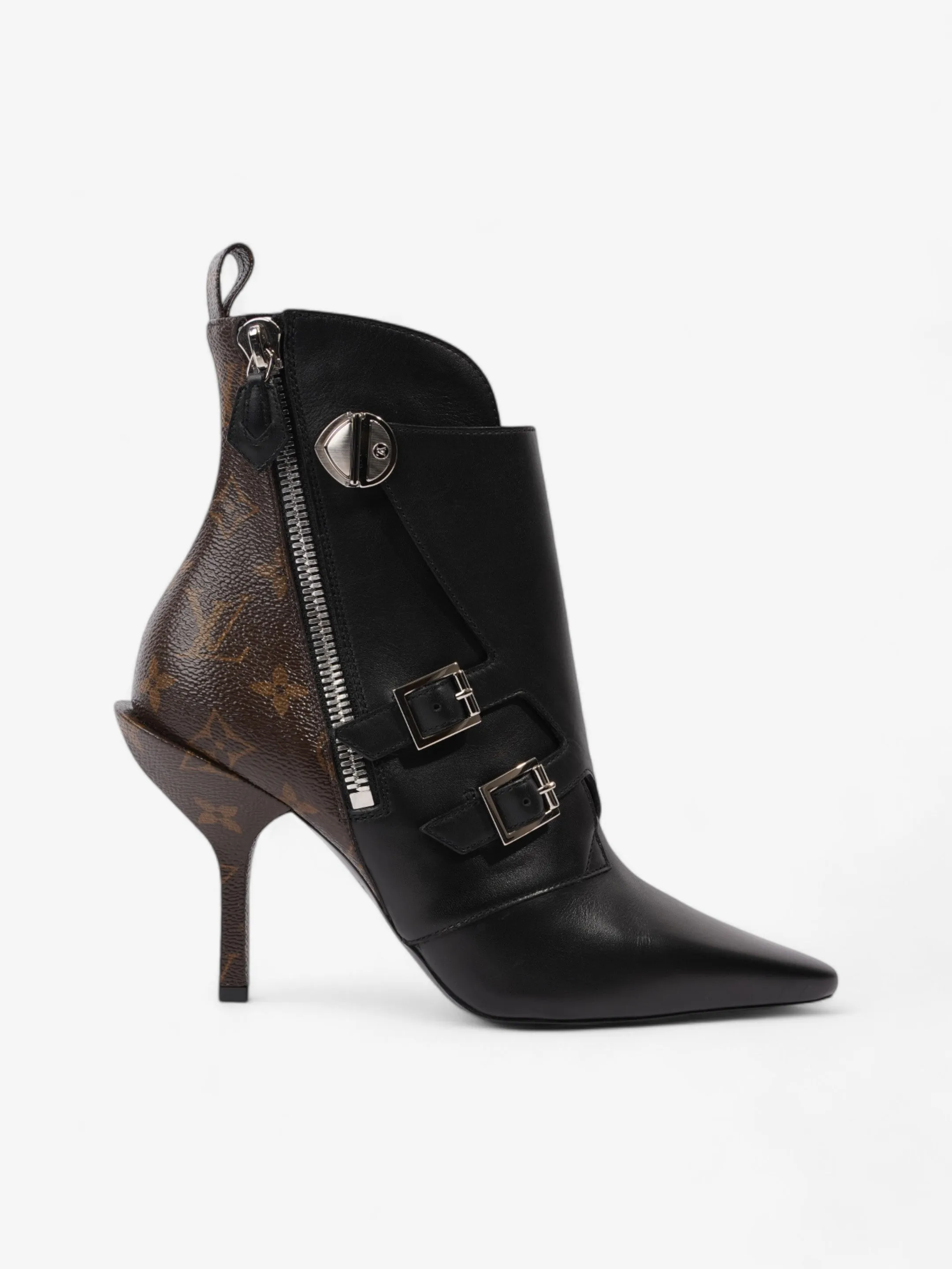 Louis Vuitton Janet Ankle Boots 80 Black / Brown Monogram Leather EU 39 UK 6 Foot Armor