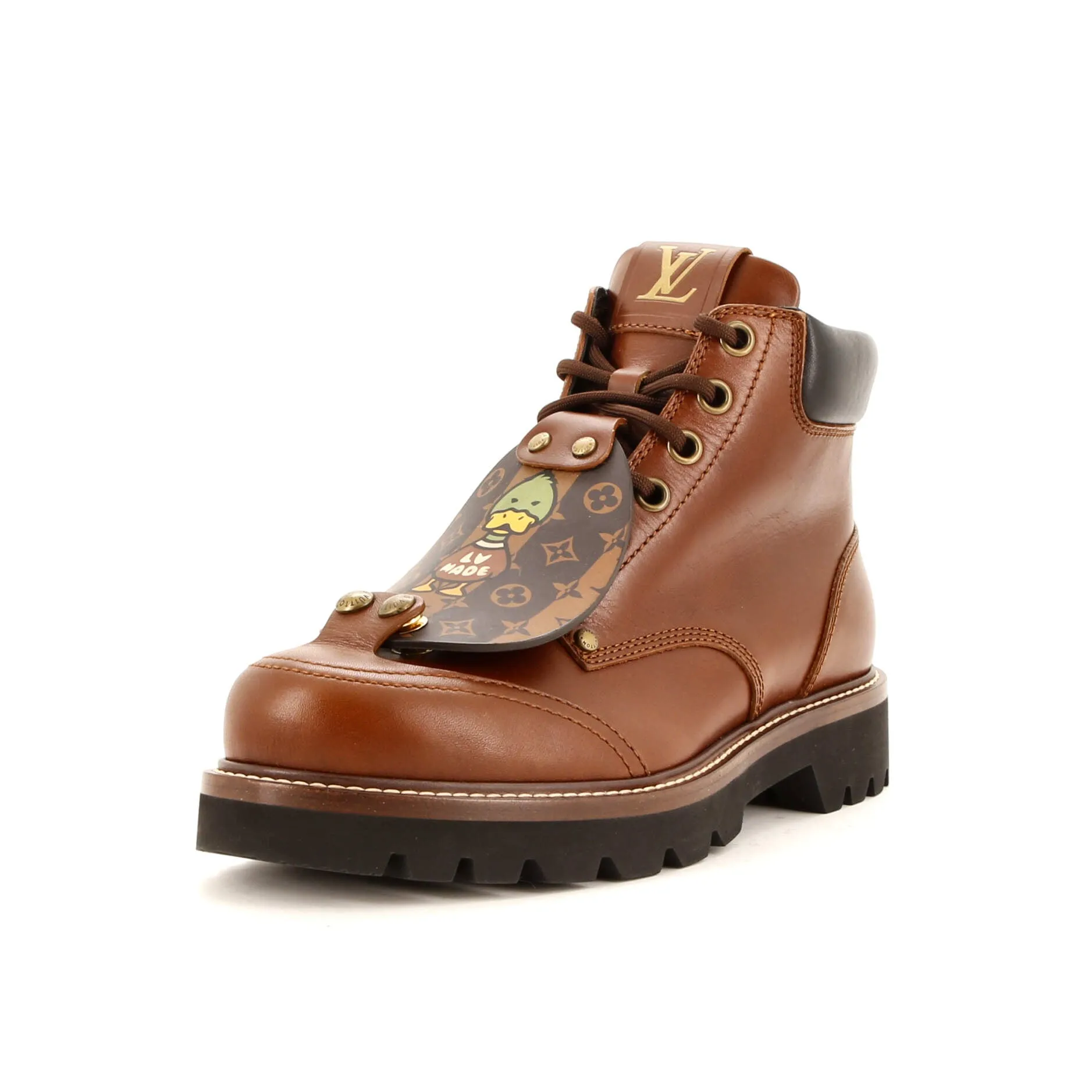 Louis Vuitton Men's Nigo Oberkampf Ankle Boots Leather with Limited Edition Stripes Monogram Canvas Secure Hold