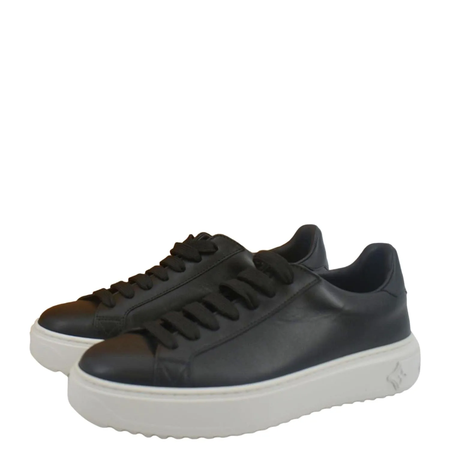 LOUIS VUITTON Time Out Leather Sneakers Black Size 37 1/2 Classic Feel
