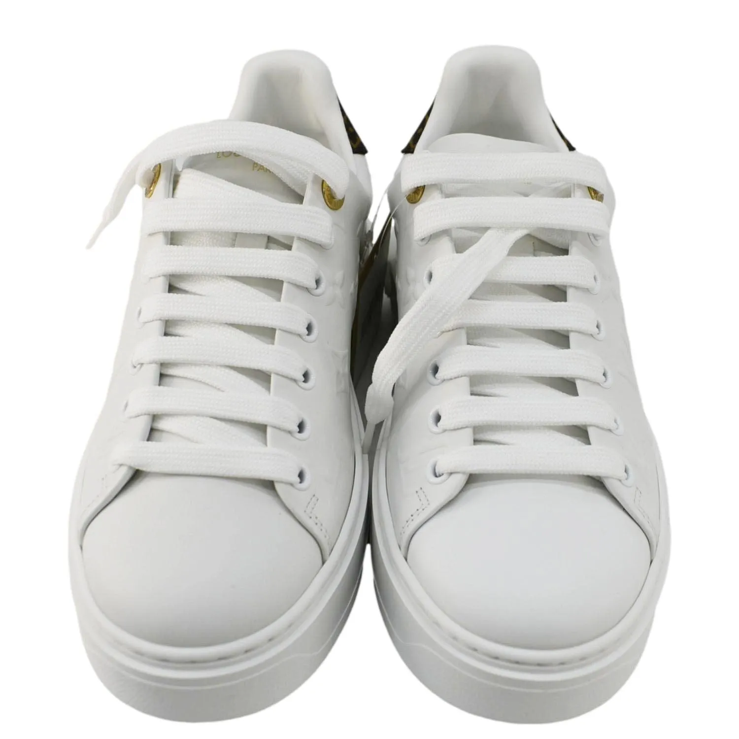 LOUIS VUITTON Time Out Leather Sneakers White Size 37 Unique