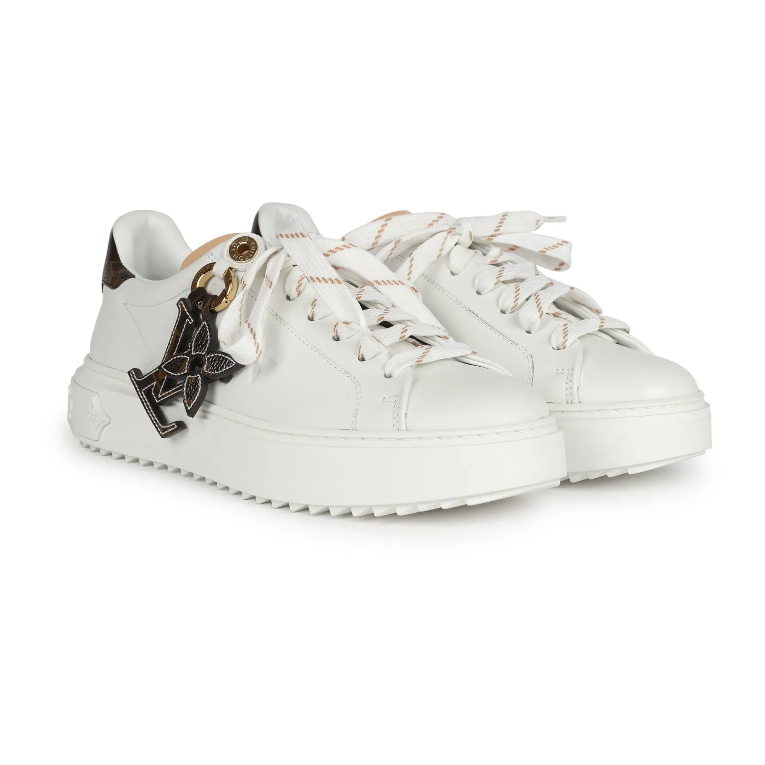 Louis Vuitton Time Out Sneakers White Leather and Brown Monogram Canvas 37 EU Ultimate materials