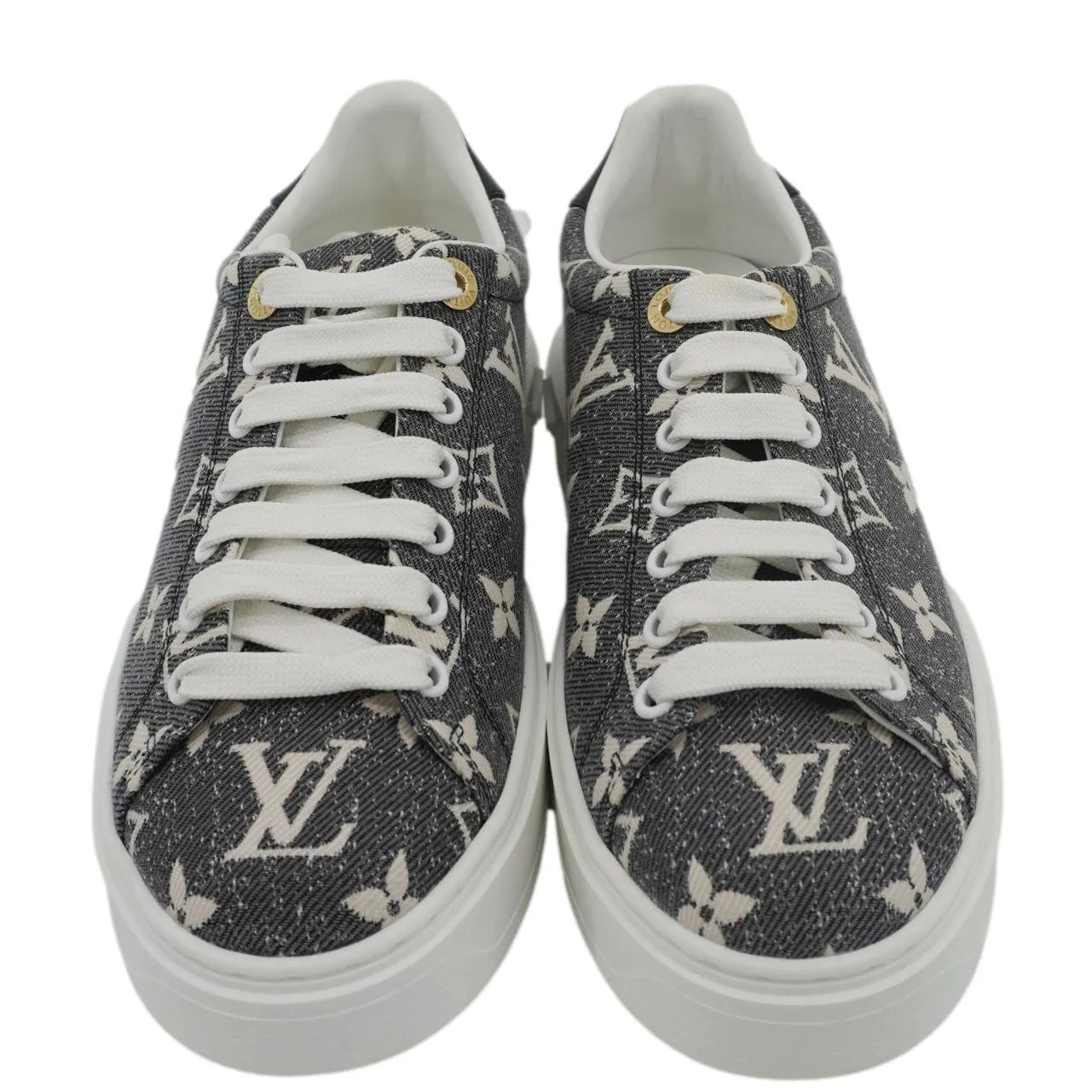LOUIS VUITTON TimeOut Monogram Denim Sneakers Bicolor Size 36 Easy Cushioning