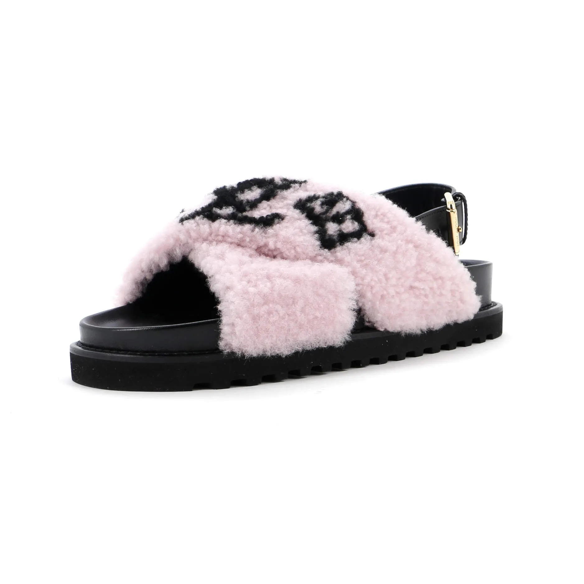 Louis Vuitton Women's Paseo Comfort Slide Slingback Sandals Shearling with Leather Classy Sandal Heels