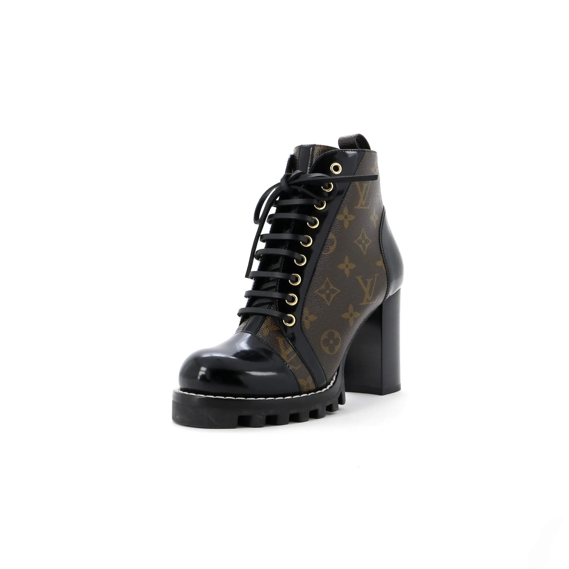 Louis Vuitton Women's Star Trail Ankle Boots Monogram Canvas with Patent Odor Guard