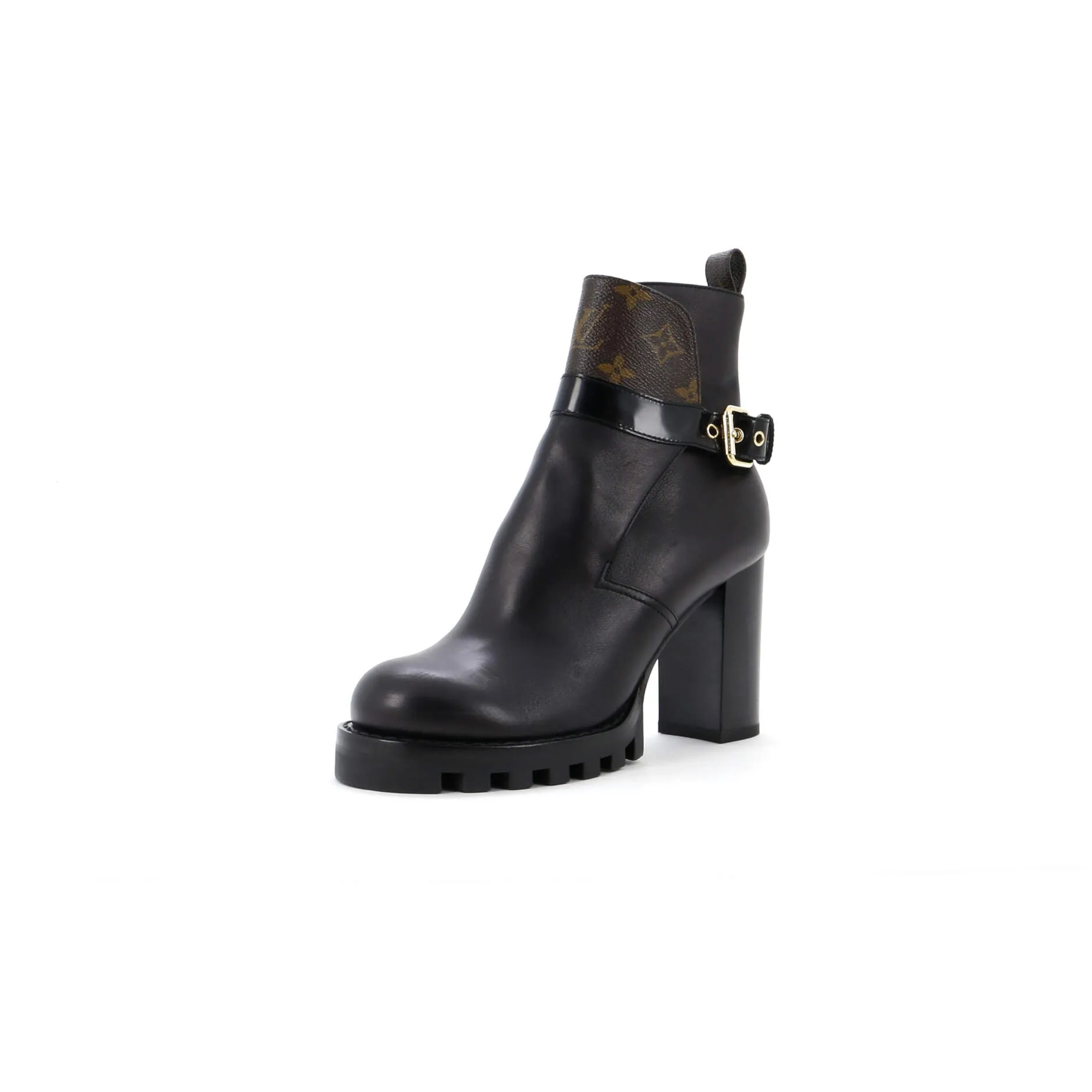 Louis Vuitton Women's Star Trail Buckle Ankle Boots Leather with Monogram Canvas Flex Fit