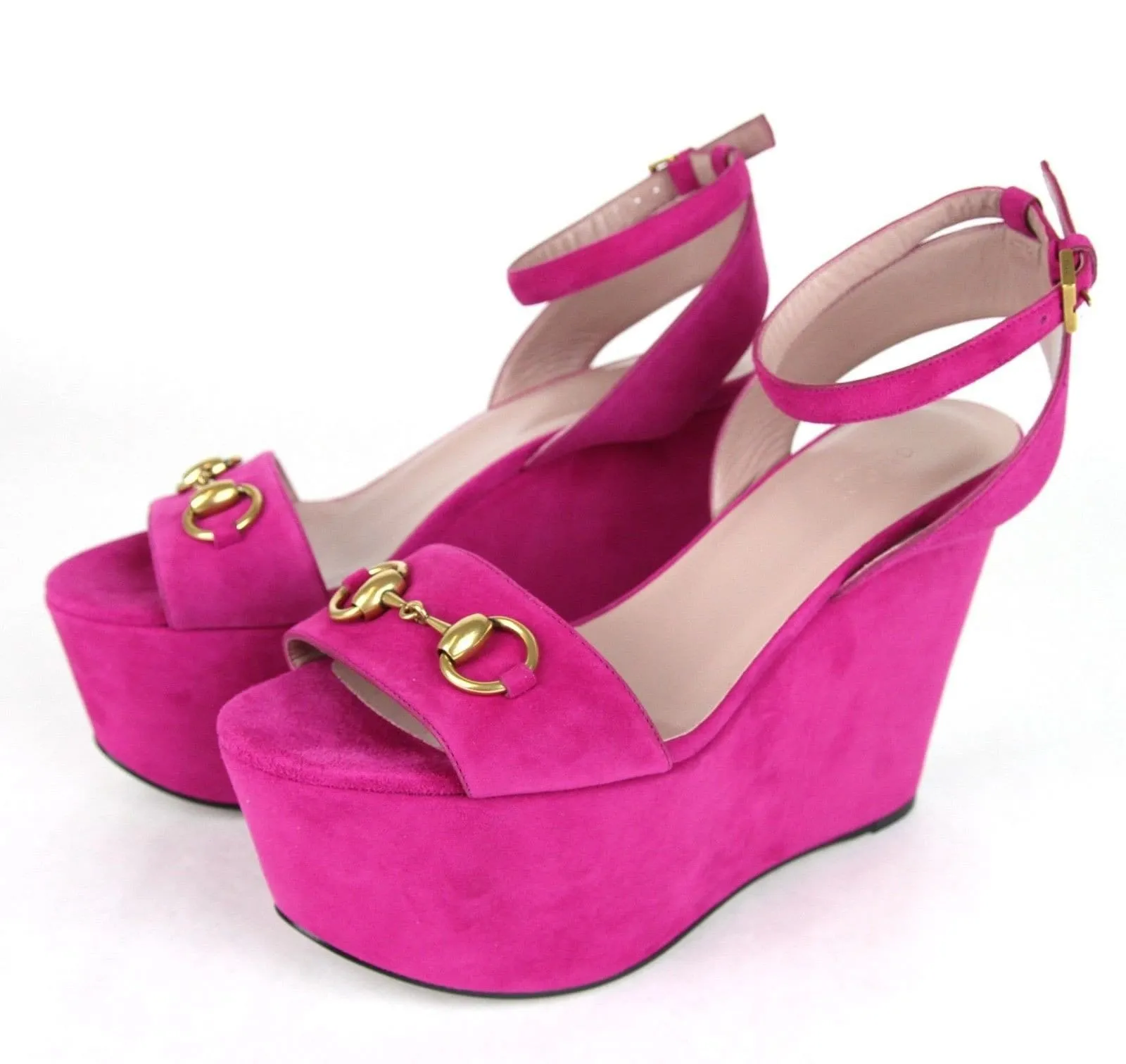 Luxe Heeled Sandals Gucci Suede Leather Wedge Horsebit Platform Sandals 338959 Us 6.5