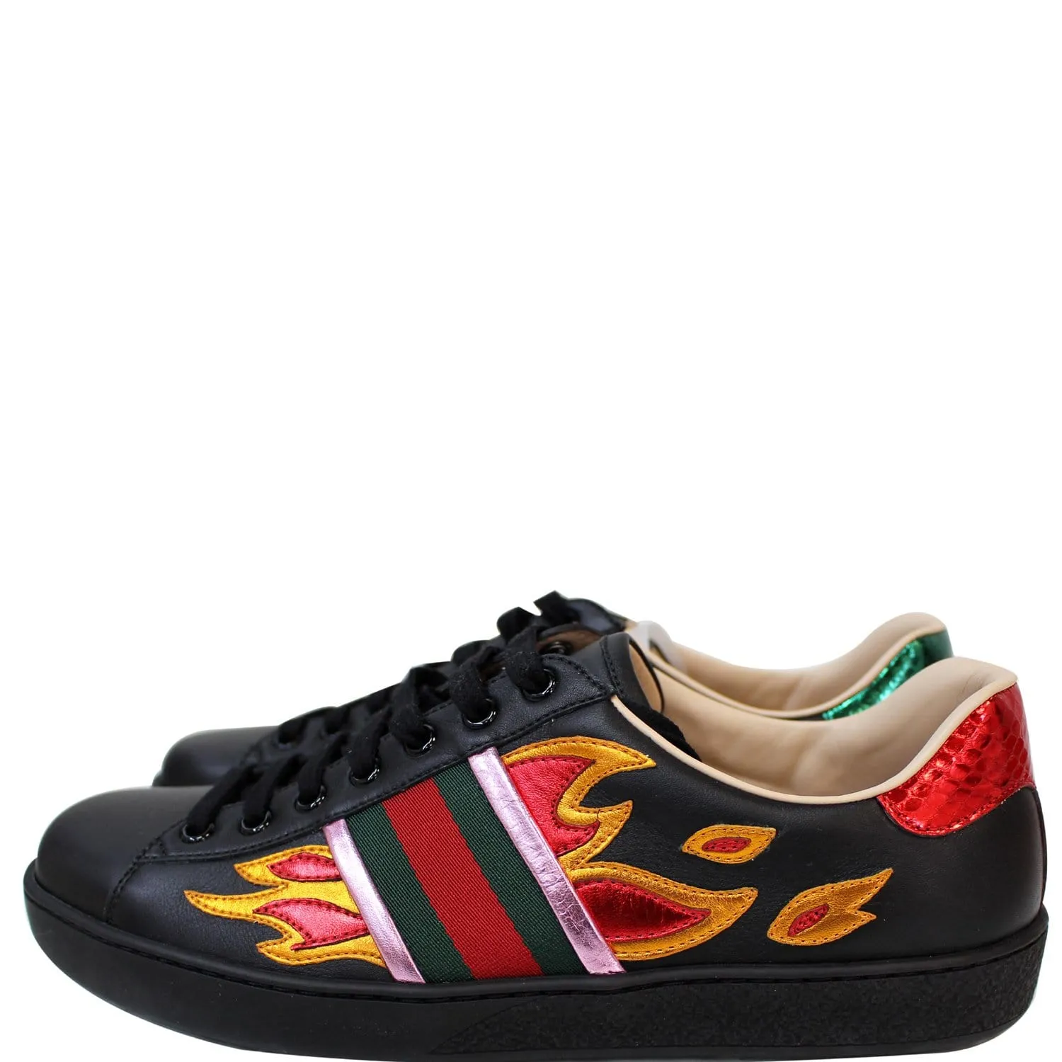 Luxe sole GUCCI Ace Low-Top Flames Sneaker Black 440724 US 7.5