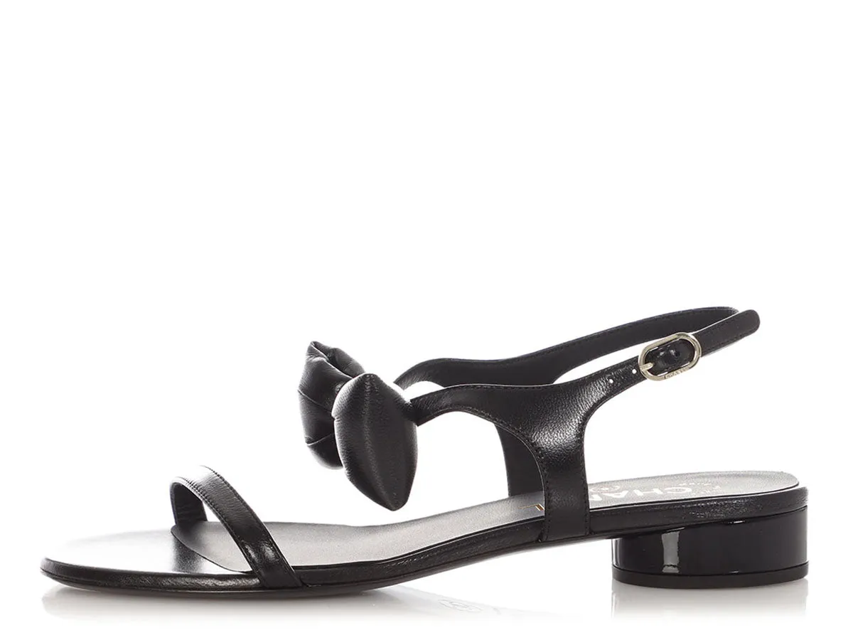 Luxury Sandals Chanel Black Puffy Bow Sandals