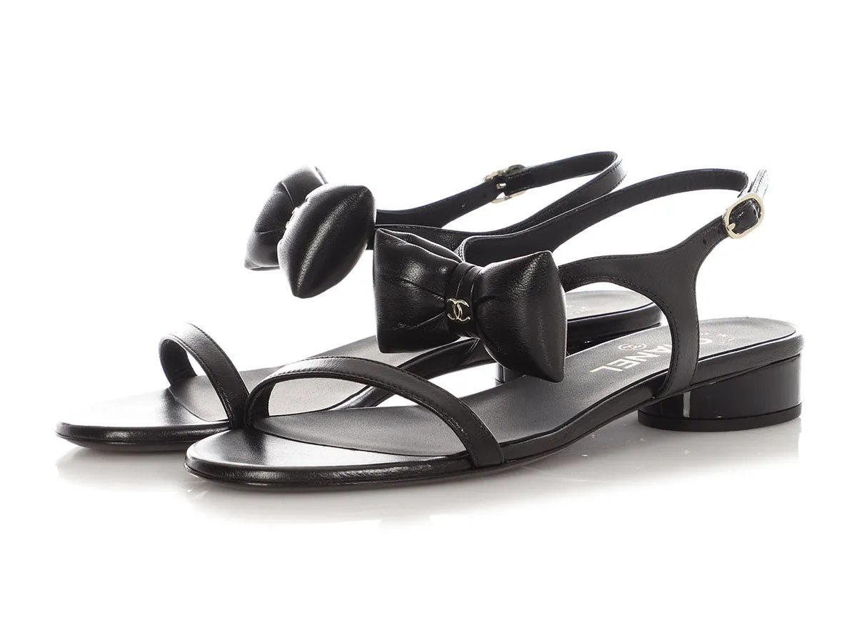 Luxury Sandals Chanel Black Puffy Bow Sandals