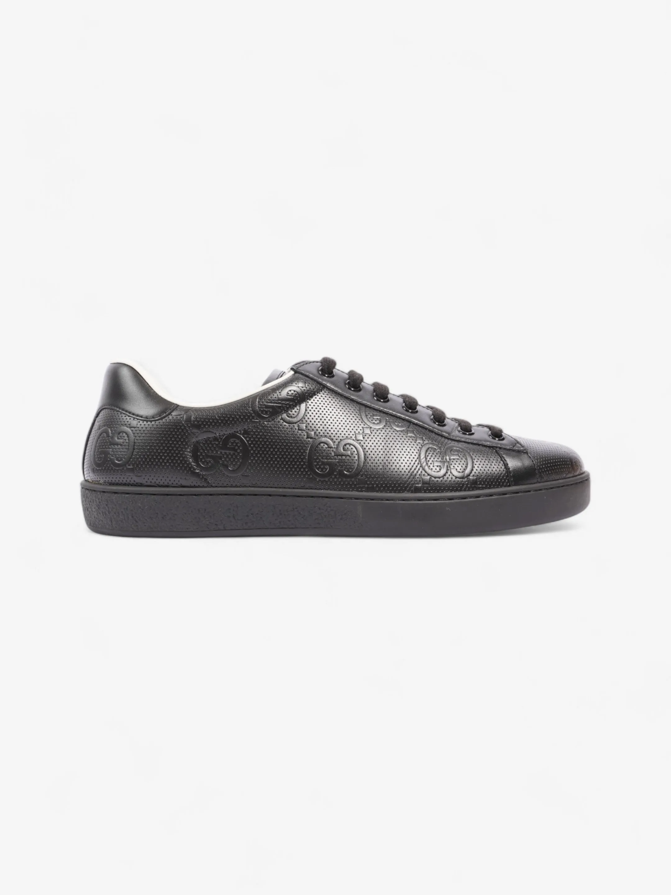 Max Energy Gucci New Ace Embossed Sneakers Black Embossed Leather EU 42.5 UK 8.5