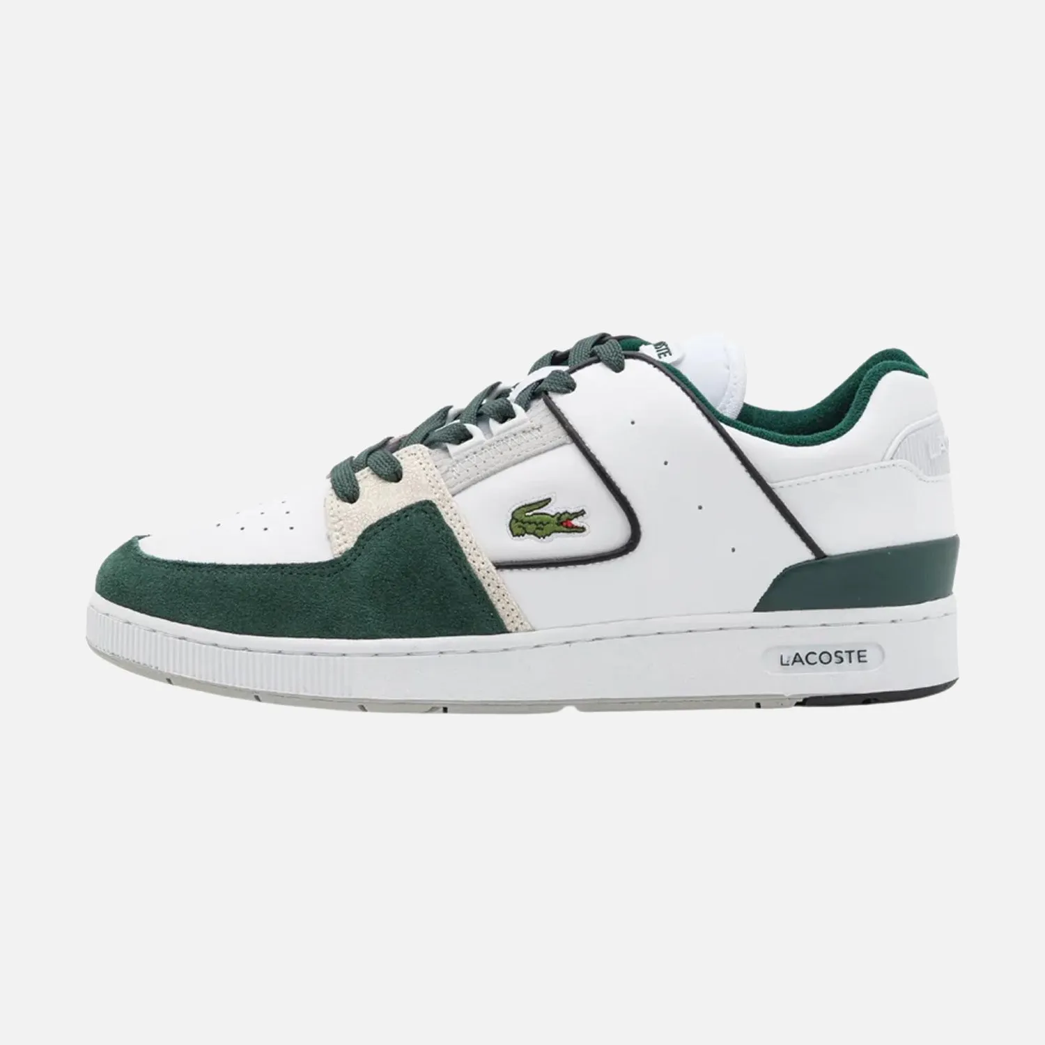Men's Lacoste Court Cage White Green Suede Trainers Flex-Tech