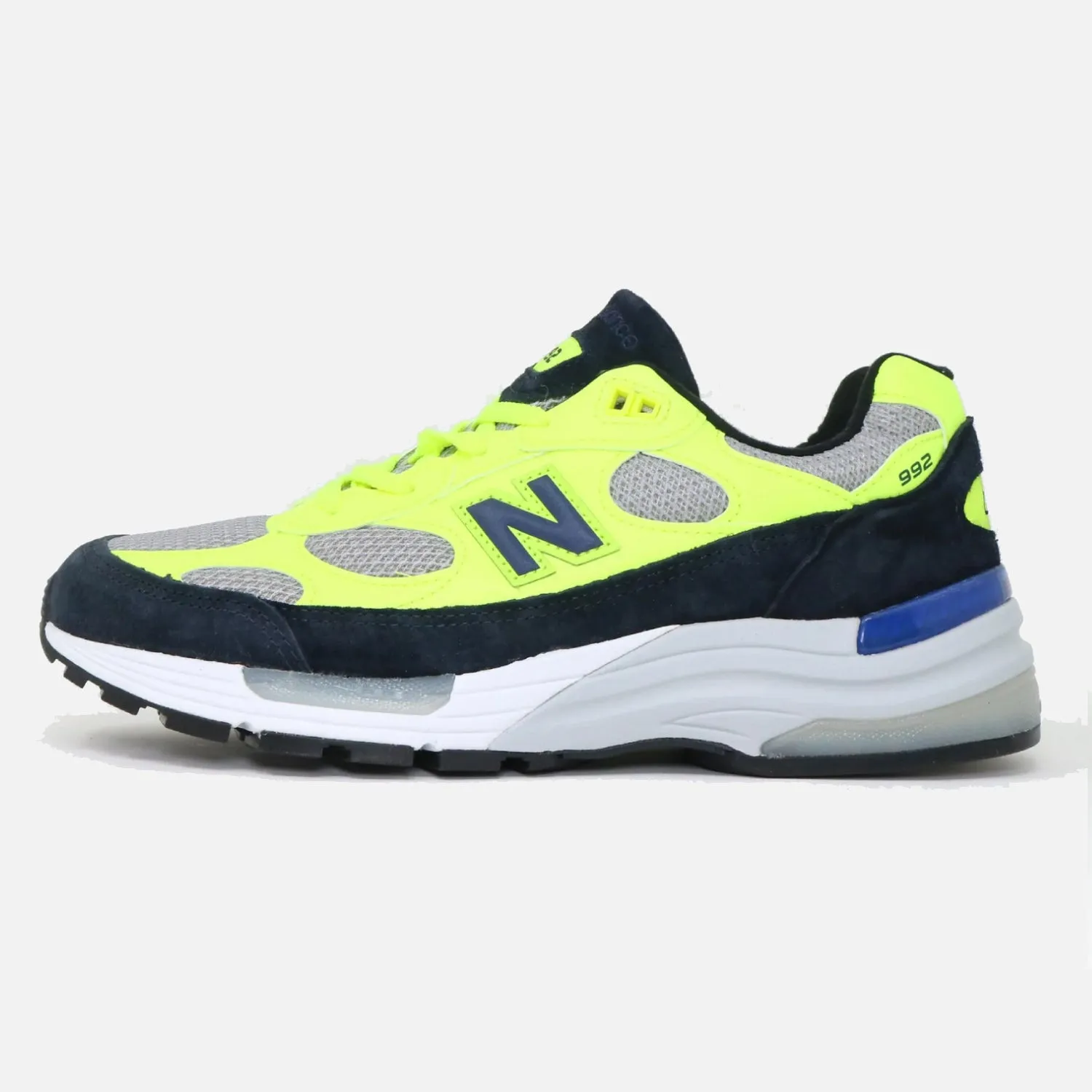 Park Step Light Step Men's New Balance 992 AF Navy Acid Yellow Trainers