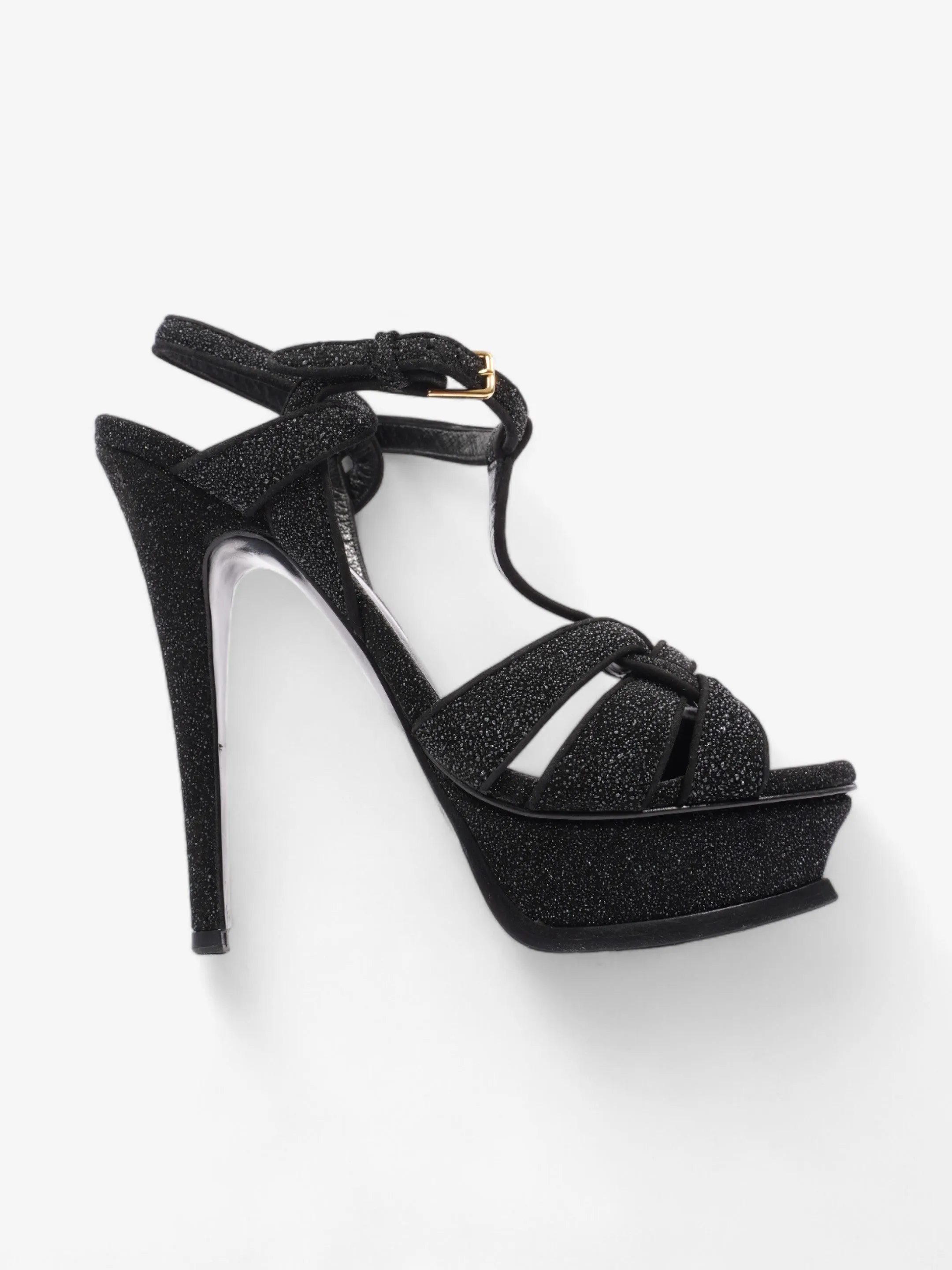 Mid Top Saint Laurent Tribute Platform Heels 110mm Black Glitter EU 37.5 UK 4.5