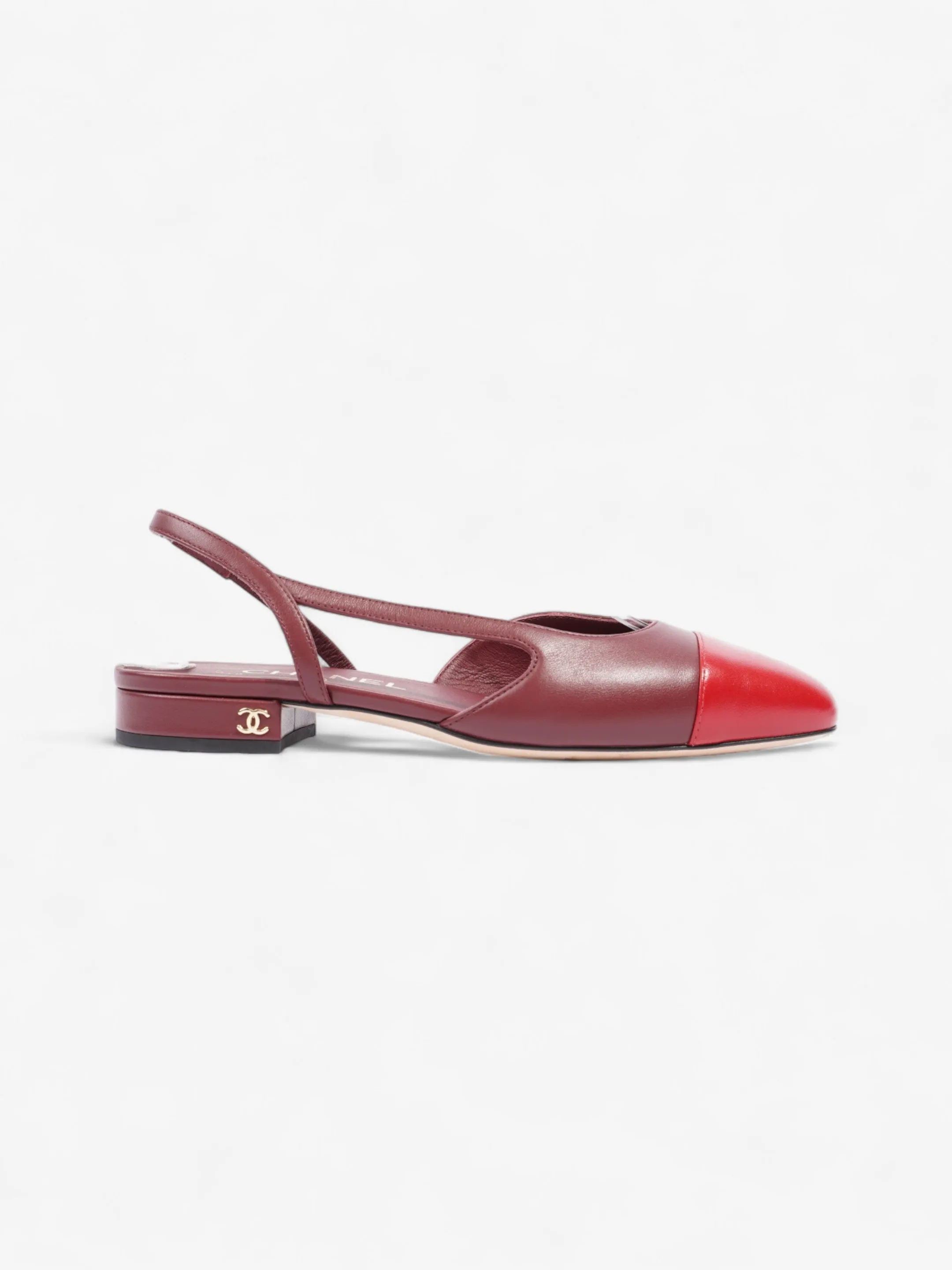 Minimal Feel Chanel Sling Back Sandal Burgundy / Red Leather EU 35.5 UK 3.5