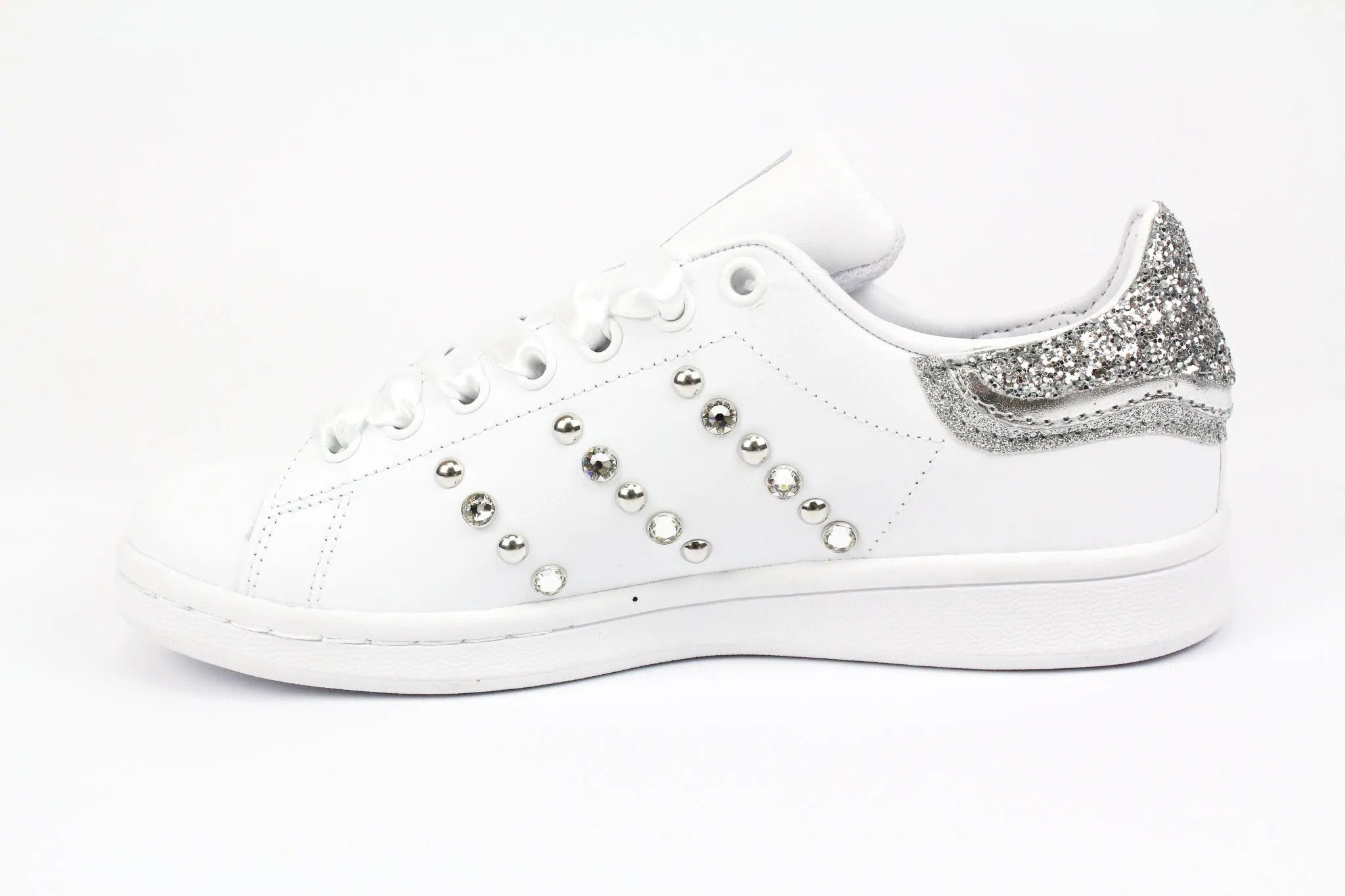 Modern Move Adidas Stan Smith Silver Glitter Borchie Strass & Laminato L.Raso
