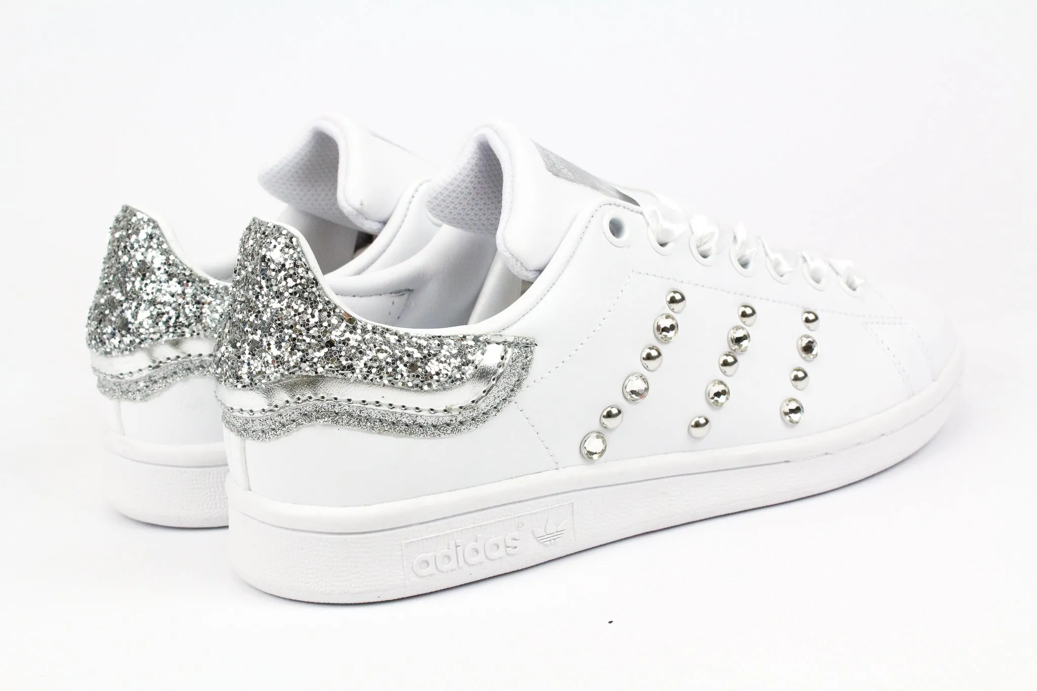 Modern Move Adidas Stan Smith Silver Glitter Borchie Strass & Laminato L.Raso
