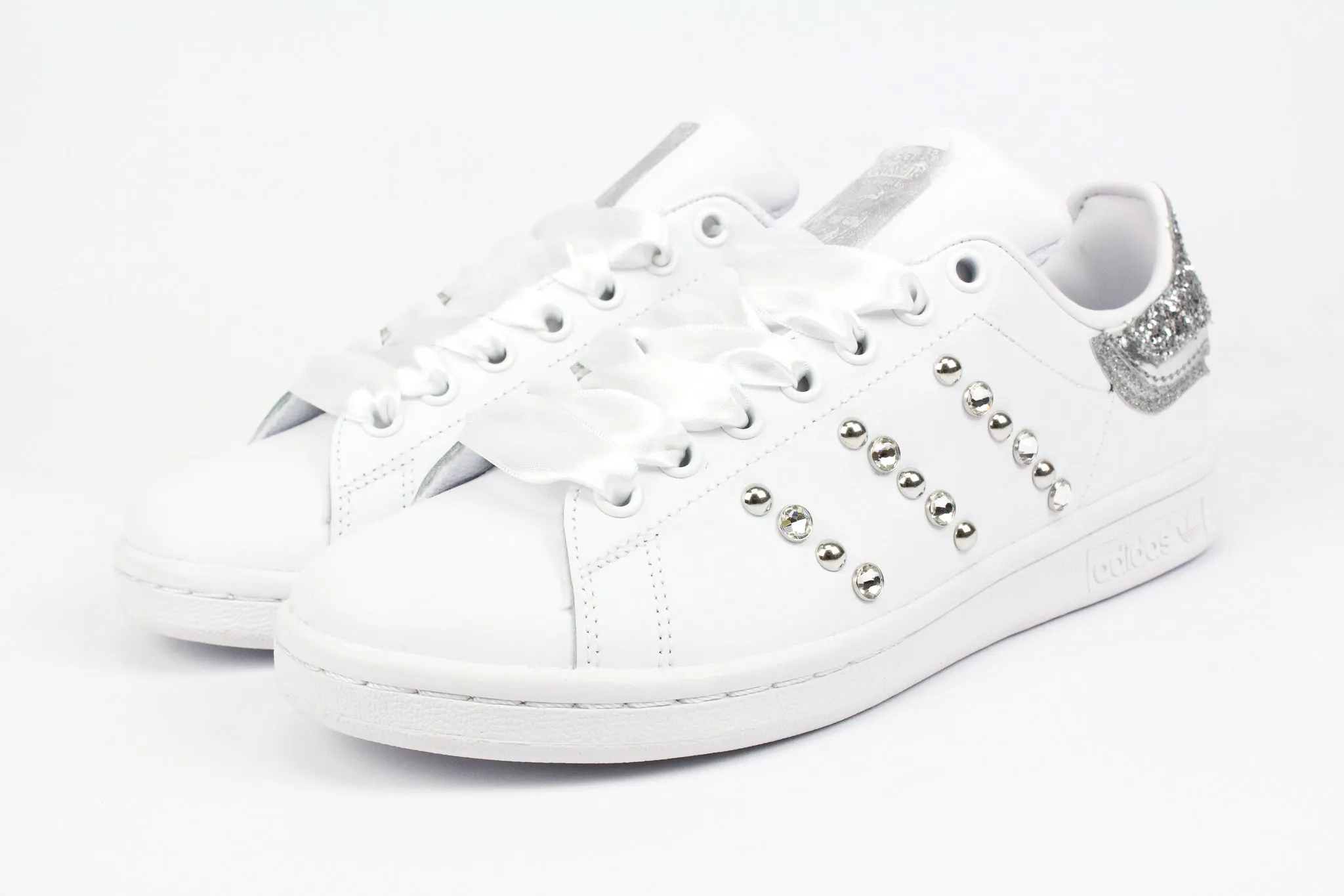 Modern Move Adidas Stan Smith Silver Glitter Borchie Strass & Laminato L.Raso