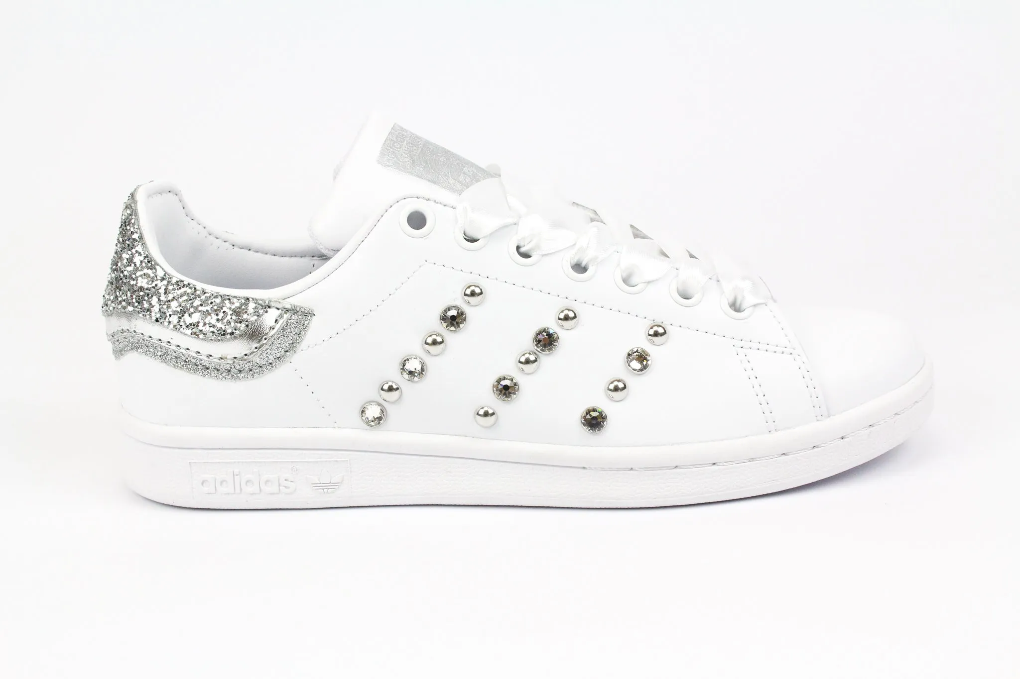 Modern Move Adidas Stan Smith Silver Glitter Borchie Strass & Laminato L.Raso