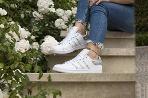 Practical Use Sunny Walk Adidas Stan Smith Silver Glitter Borchie Strass & Laminato L.Raso
