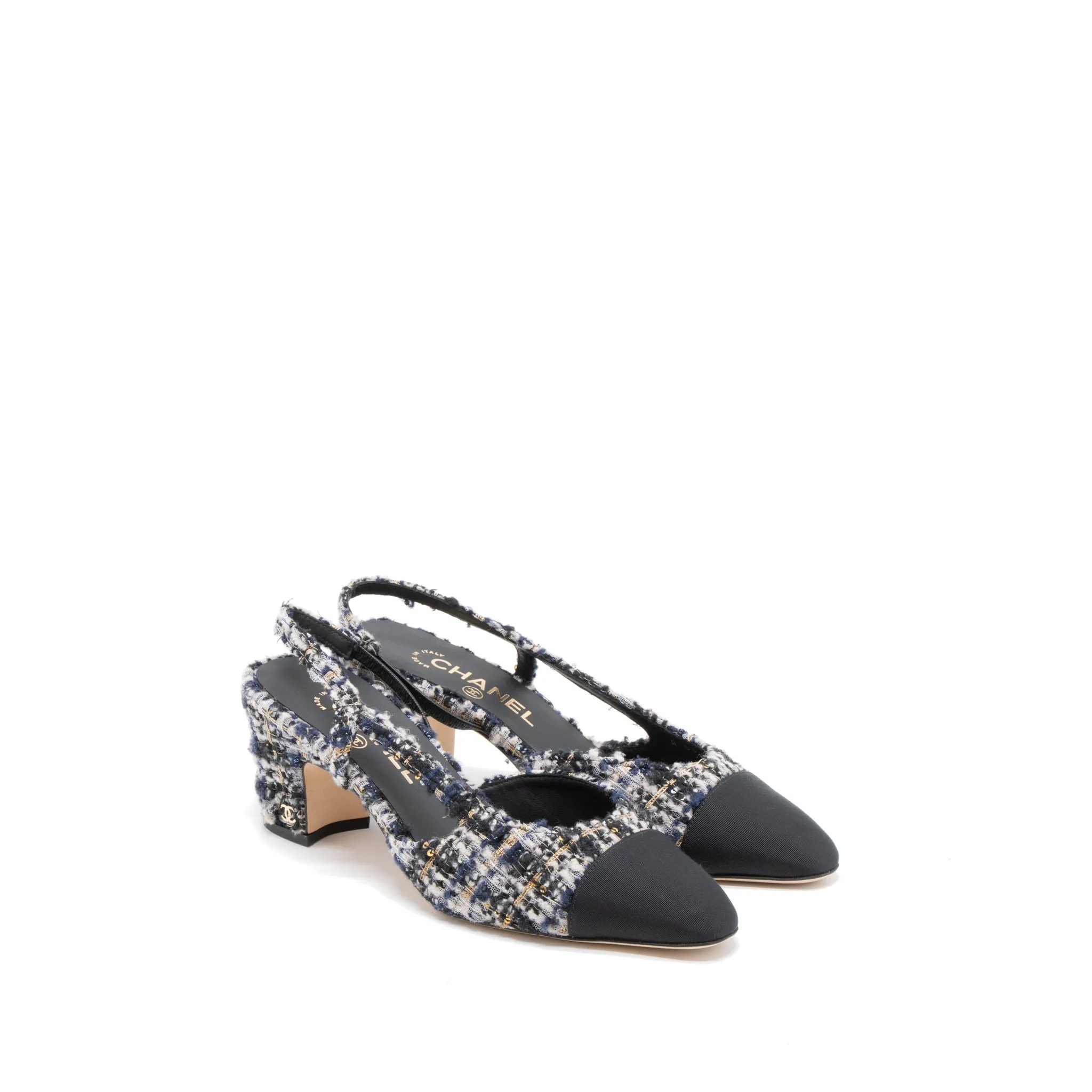 Moisture-Block Chanel Size 38.5 Slings Shoes Tweed/Leather Multicolour