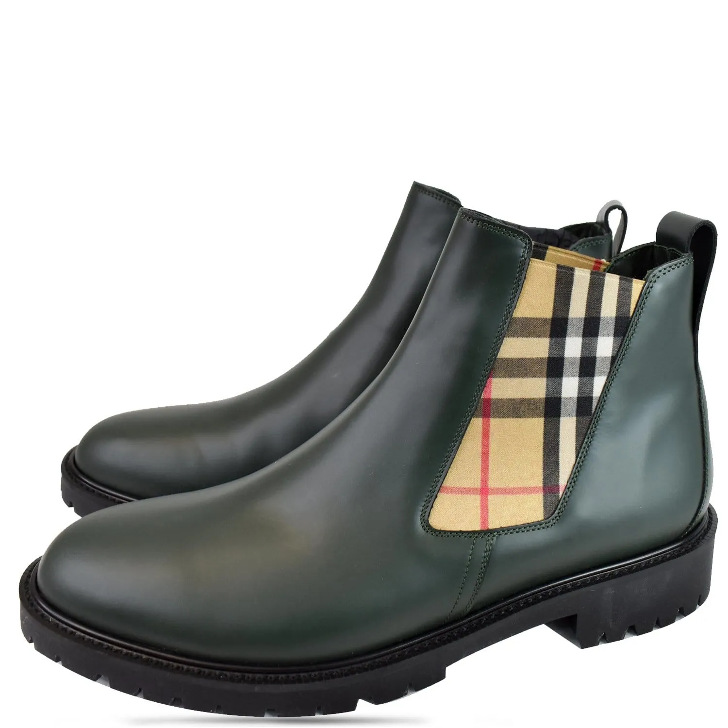 Motion control BURBERRY Vintage Check Detail Leather Chelsea Boots Black Size 12