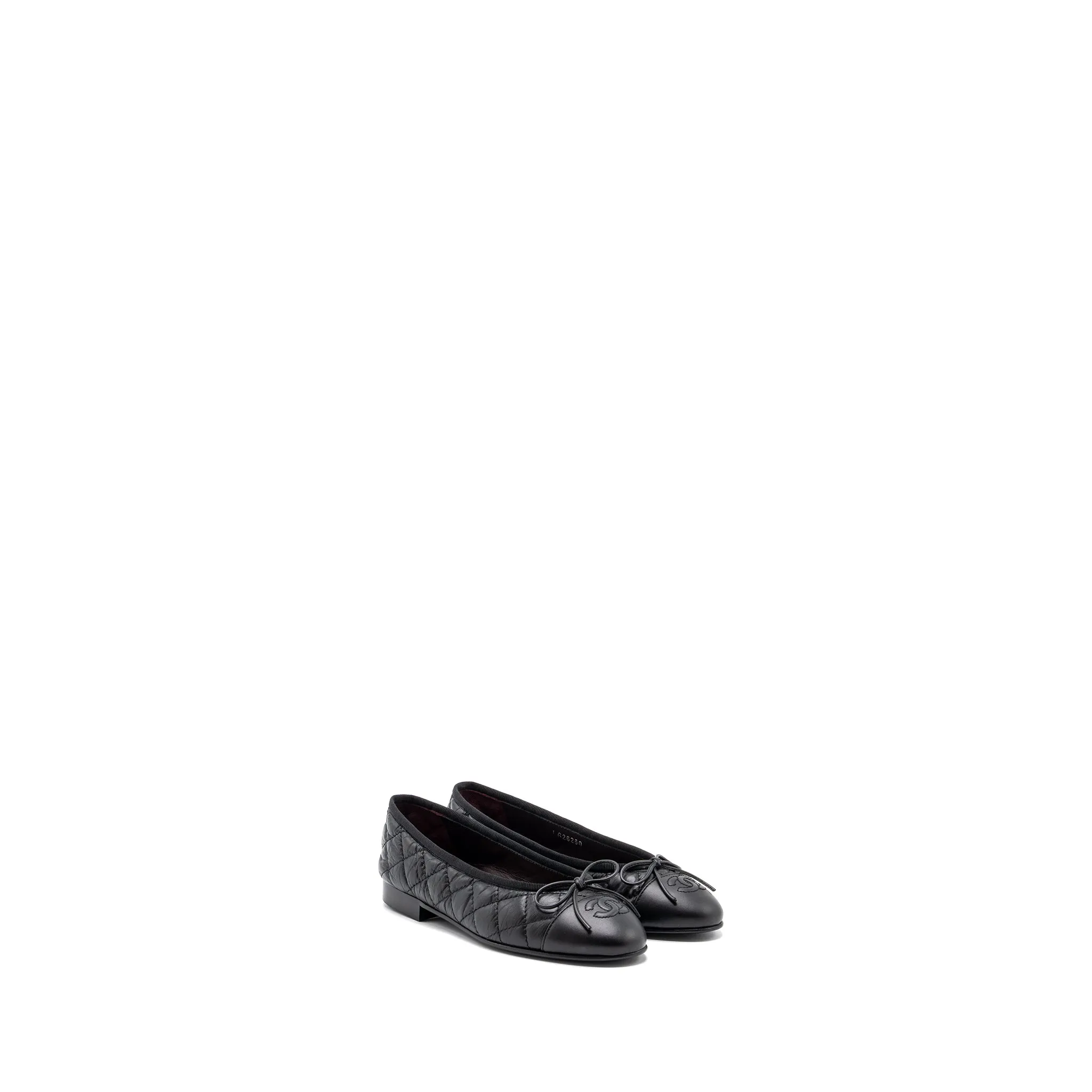 Mud-Track Chanel Size 34 Ballerina Quilted flat Shoes Calfskin Black