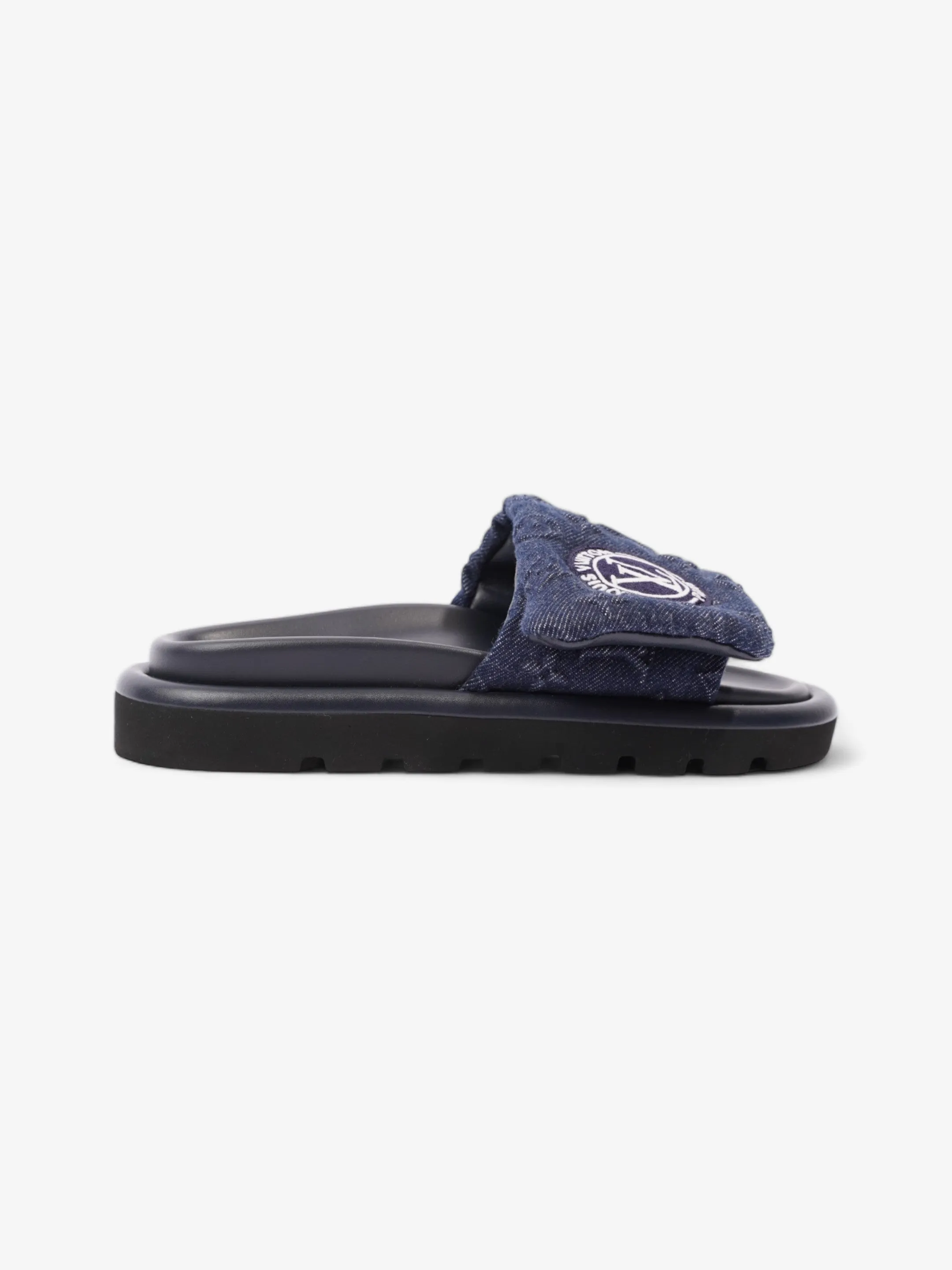 Narrow Fit Louis Vuitton Pool Pillow Flat Comfort Mule Navy Blue Denim EU 37 UK 4