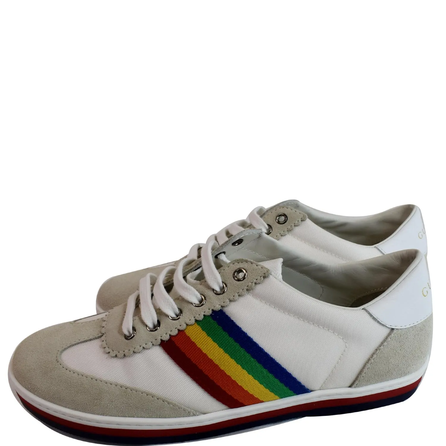 Natural Walk Feel GUCCI Suede Stripe Rainbow G74 Leather Sneakers White 552969 US 5