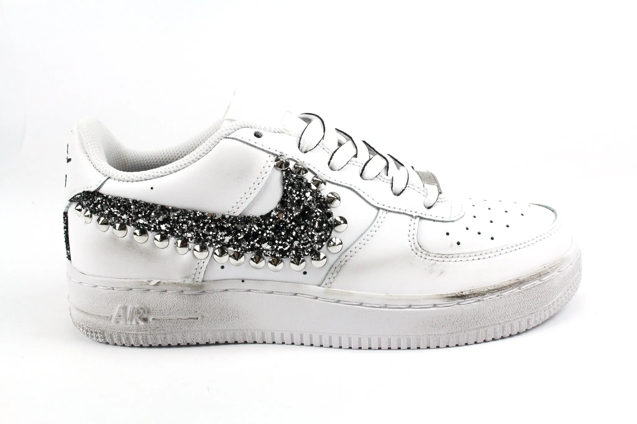 Nike Air Force 1 '07  Black Silver Glitter Borchie & Lacci Cartoon All-weather breathability