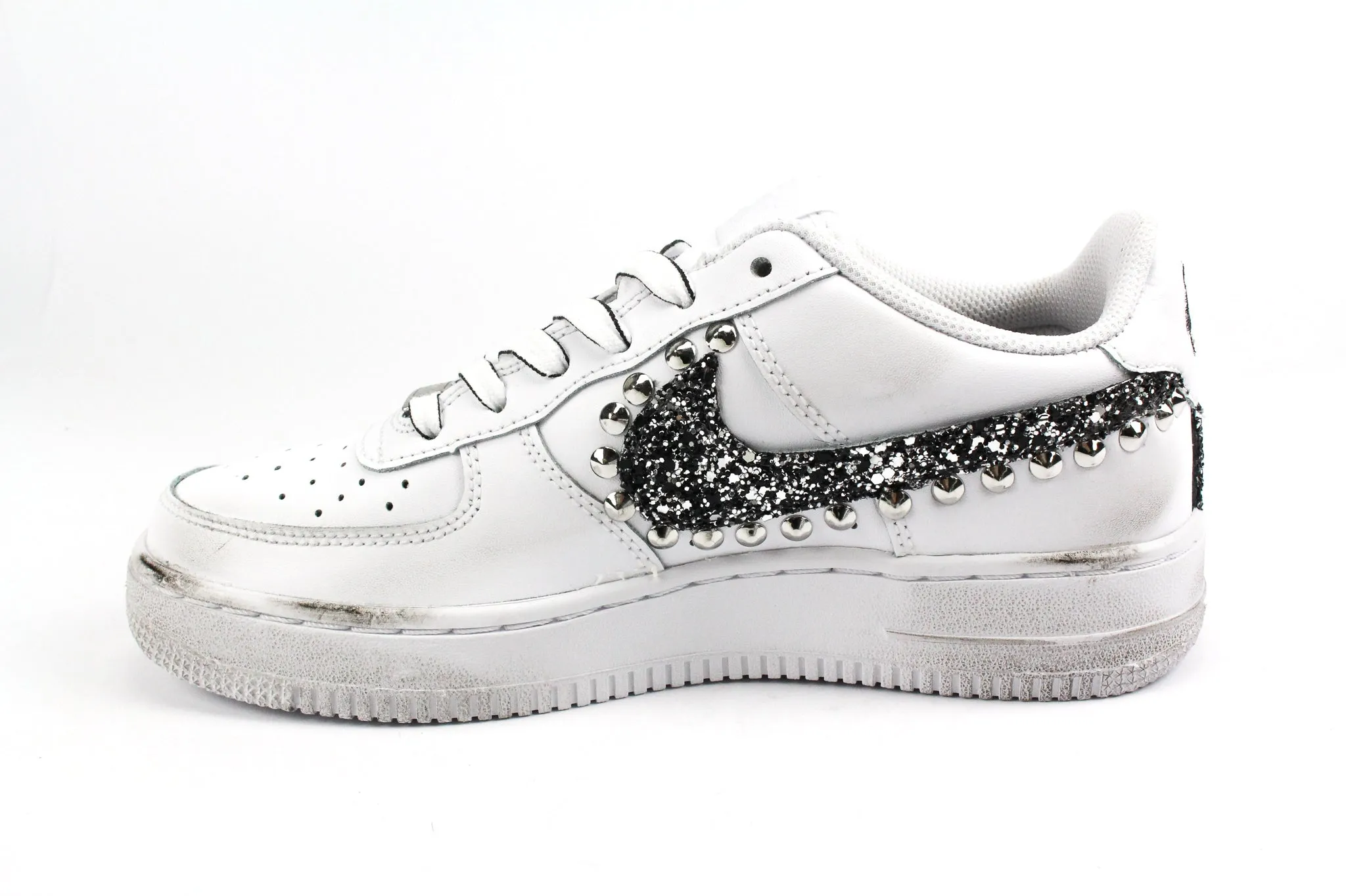Nike Air Force 1 '07  Black Silver Glitter Borchie & Lacci Cartoon All-weather breathability