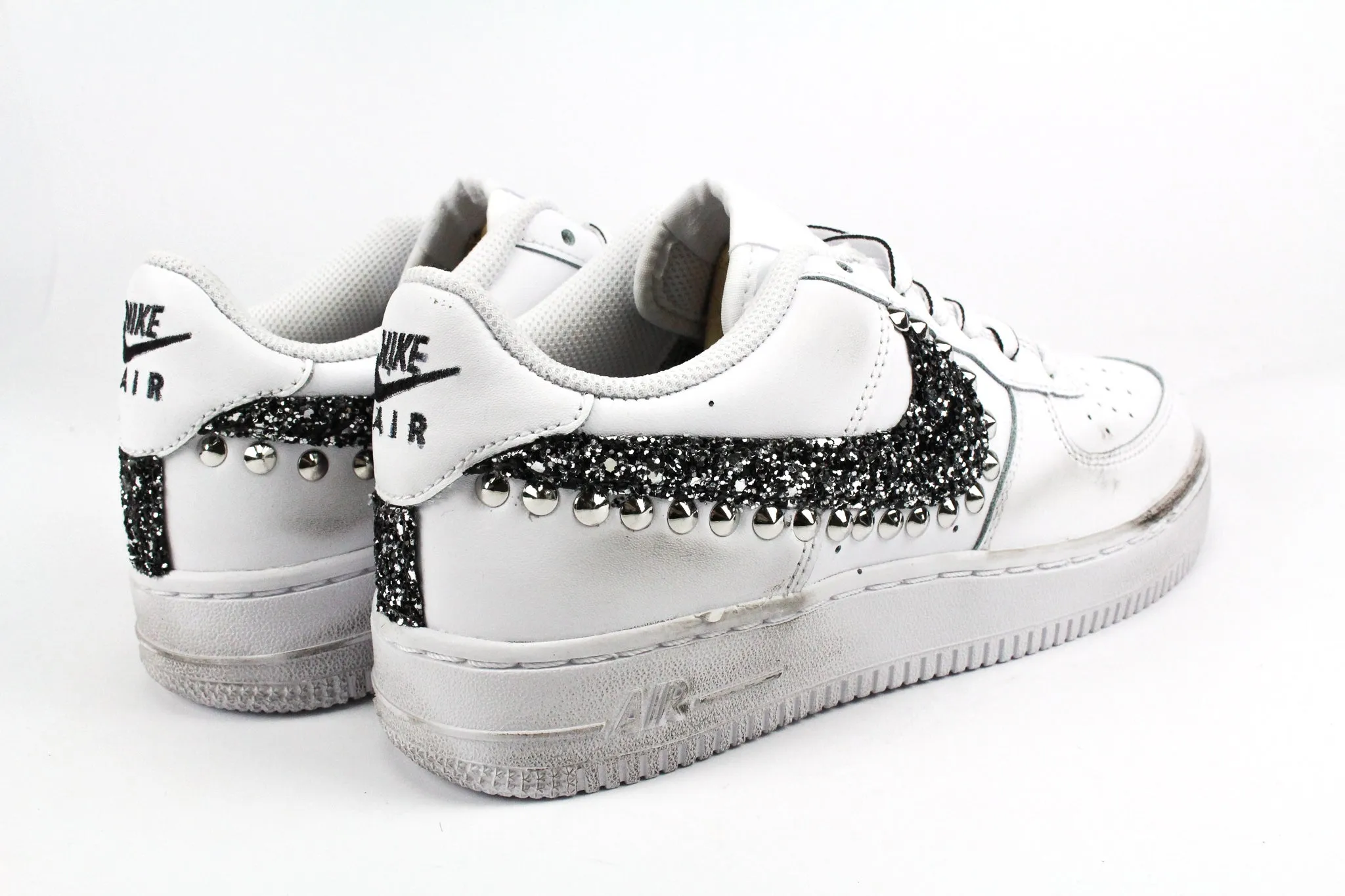 Nike Air Force 1 '07  Black Silver Glitter Borchie & Lacci Cartoon All-weather breathability