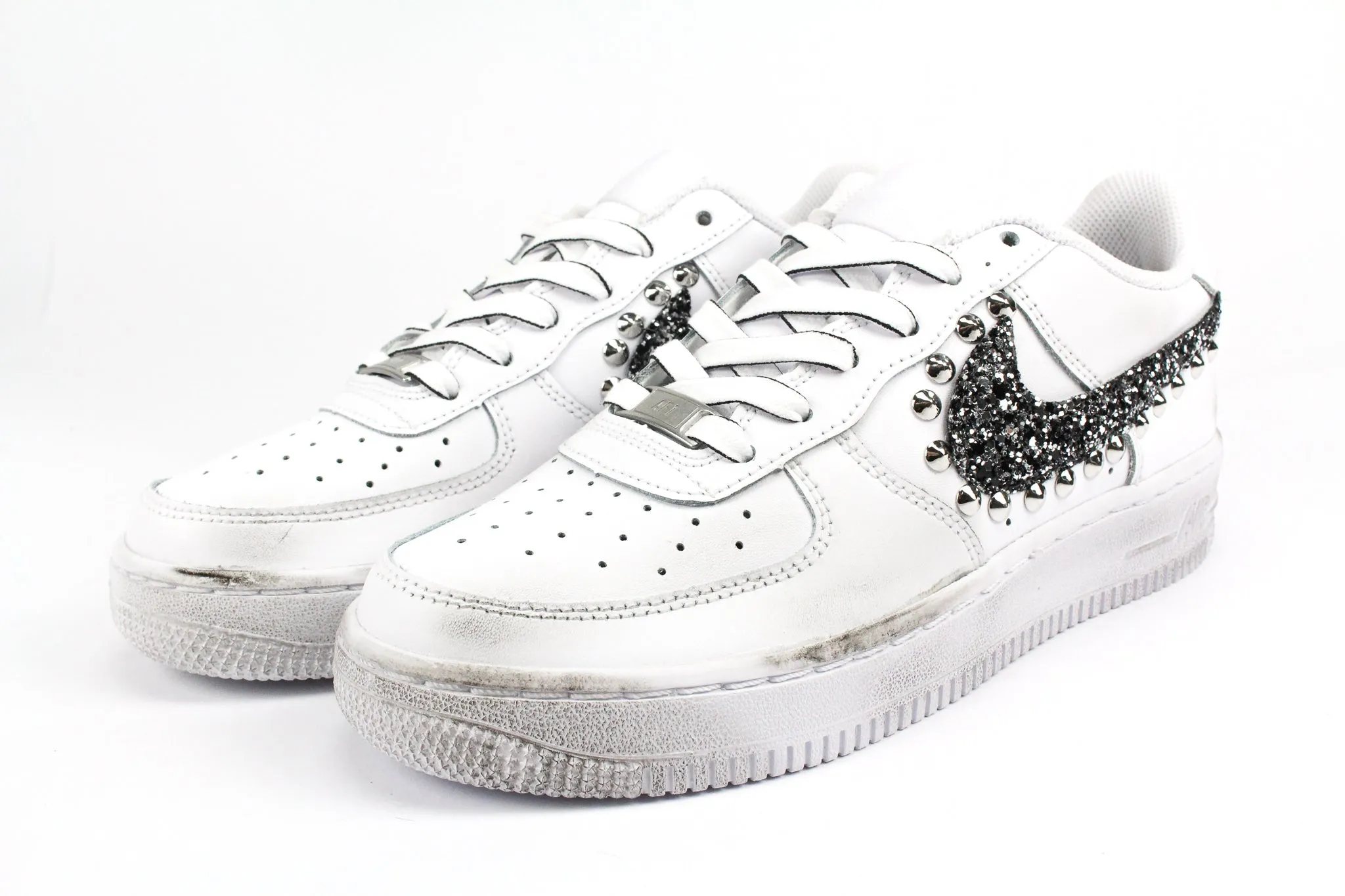 Nike Air Force 1 '07  Black Silver Glitter Borchie & Lacci Cartoon All-weather breathability
