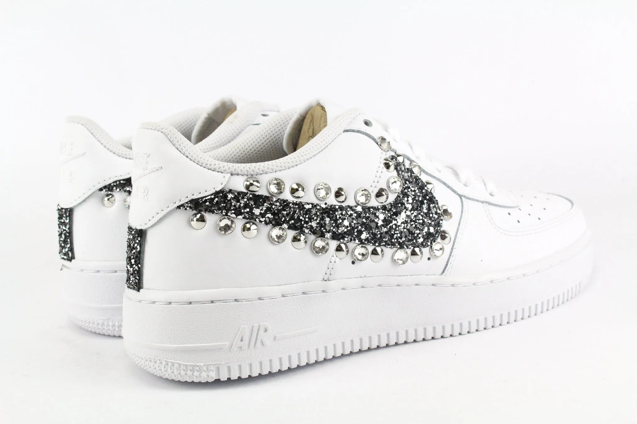 Nike Air Force 1 '07  Black Silver Glitter Borchie & Strass Quick Glide