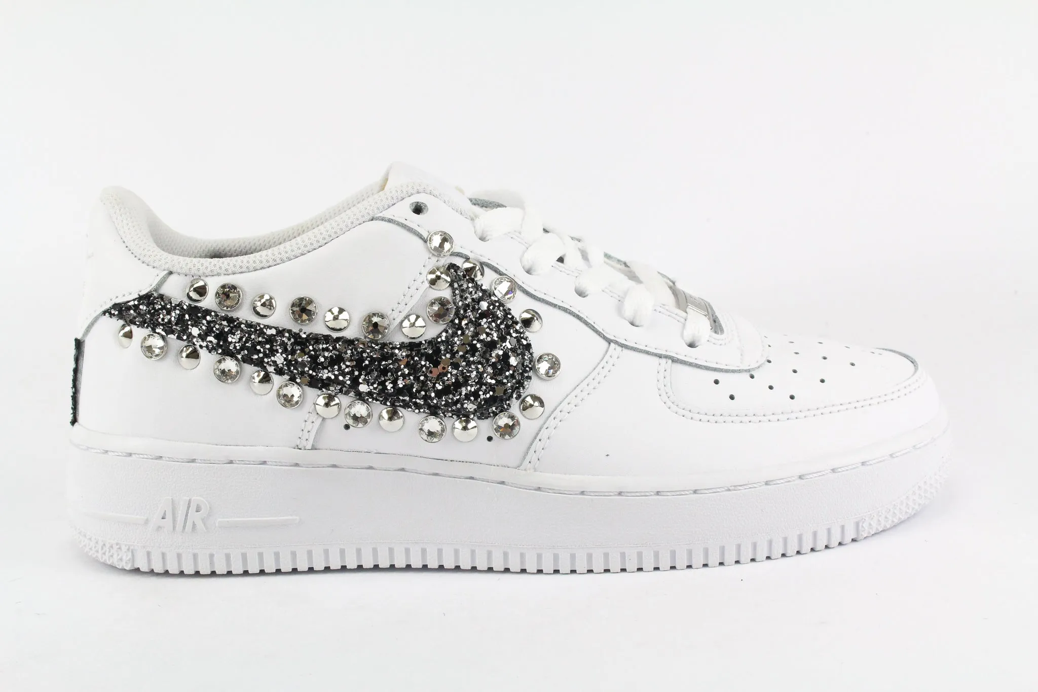 Casual Support Multi-functional performance Nike Air Force 1 '07  Black Silver Glitter Borchie & Strass