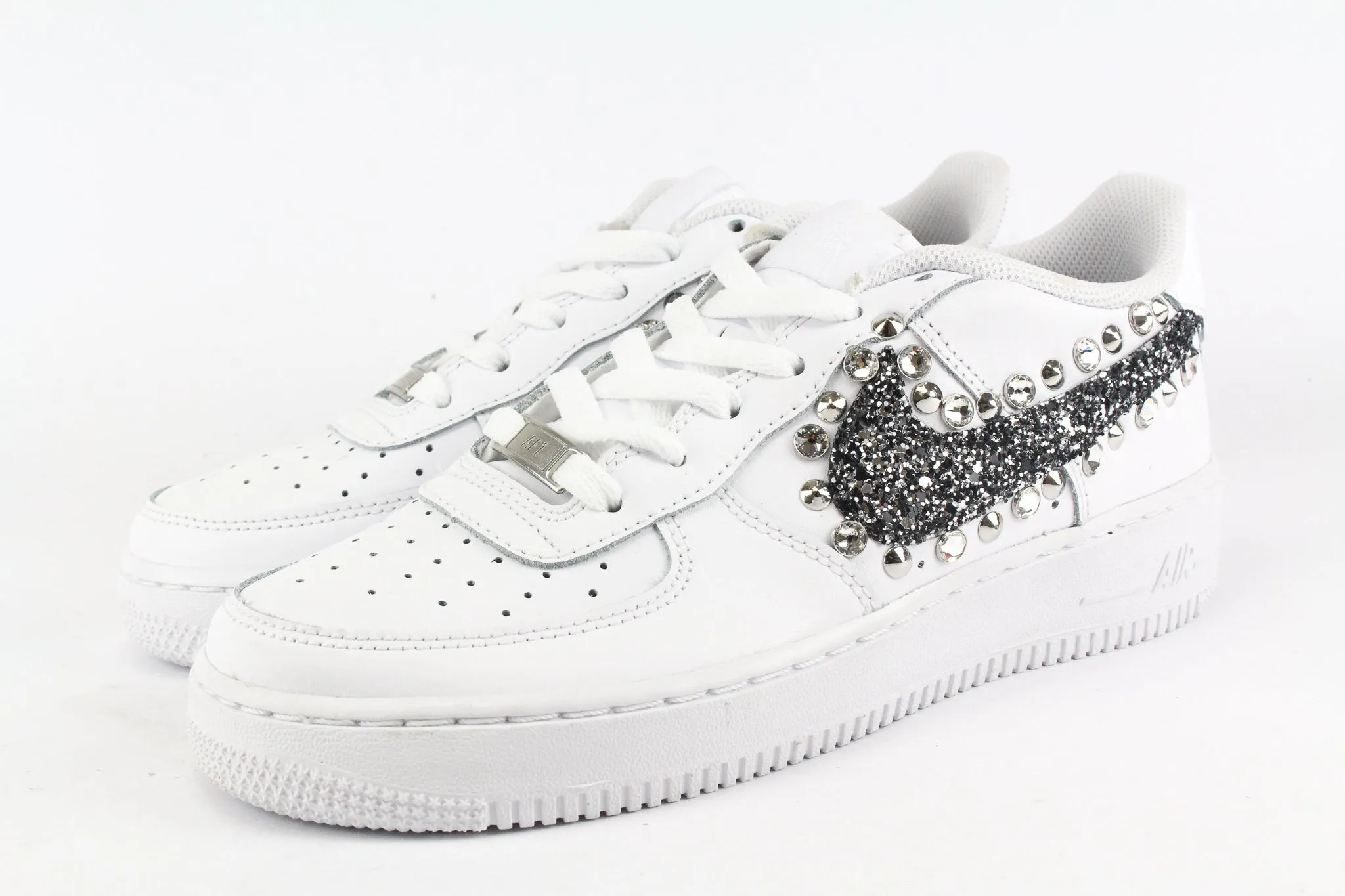 Nike Air Force 1 '07  Black Silver Glitter Borchie & Strass Quick Glide