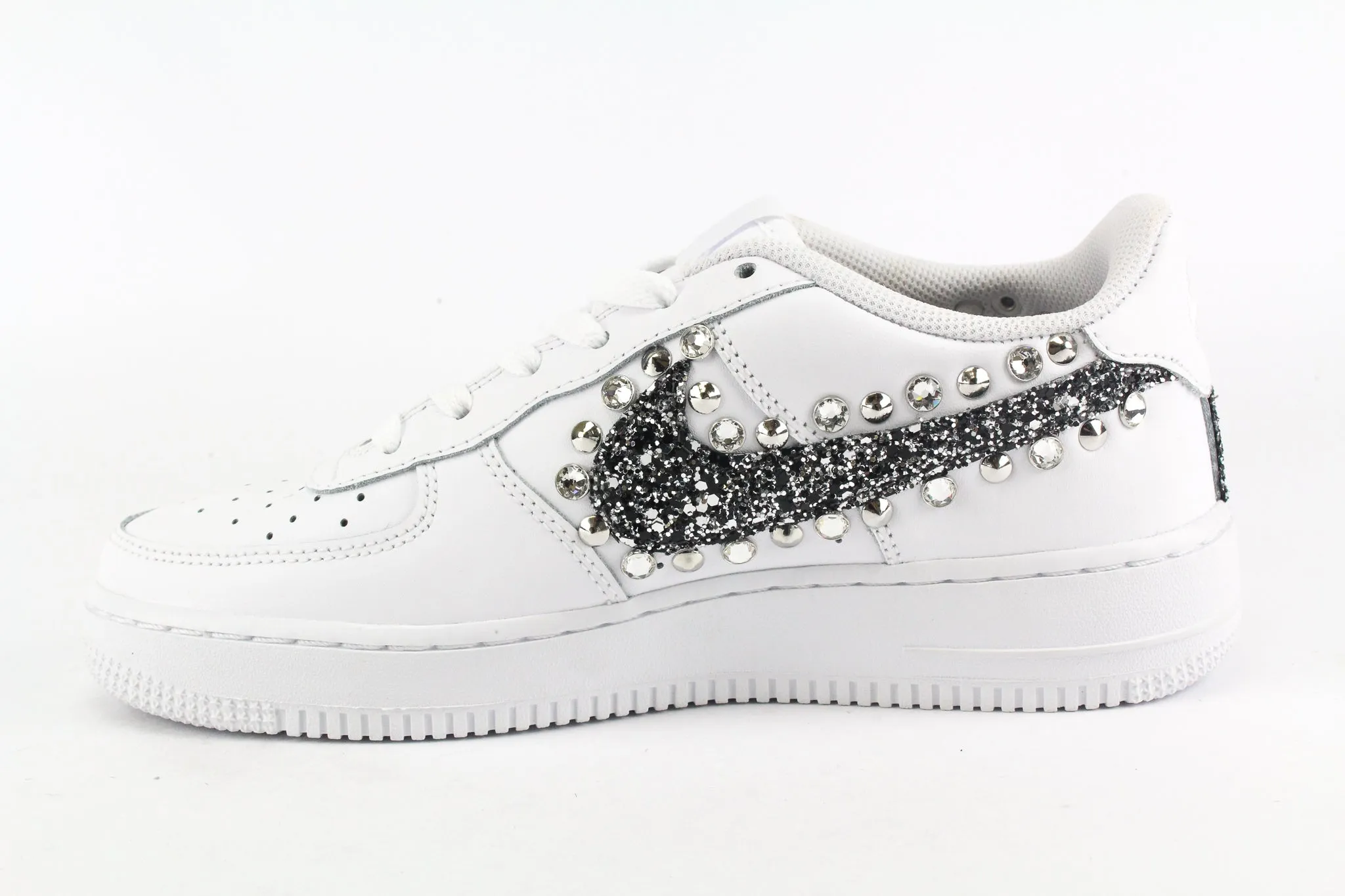Nike Air Force 1 '07  Black Silver Glitter Borchie & Strass Quick Glide