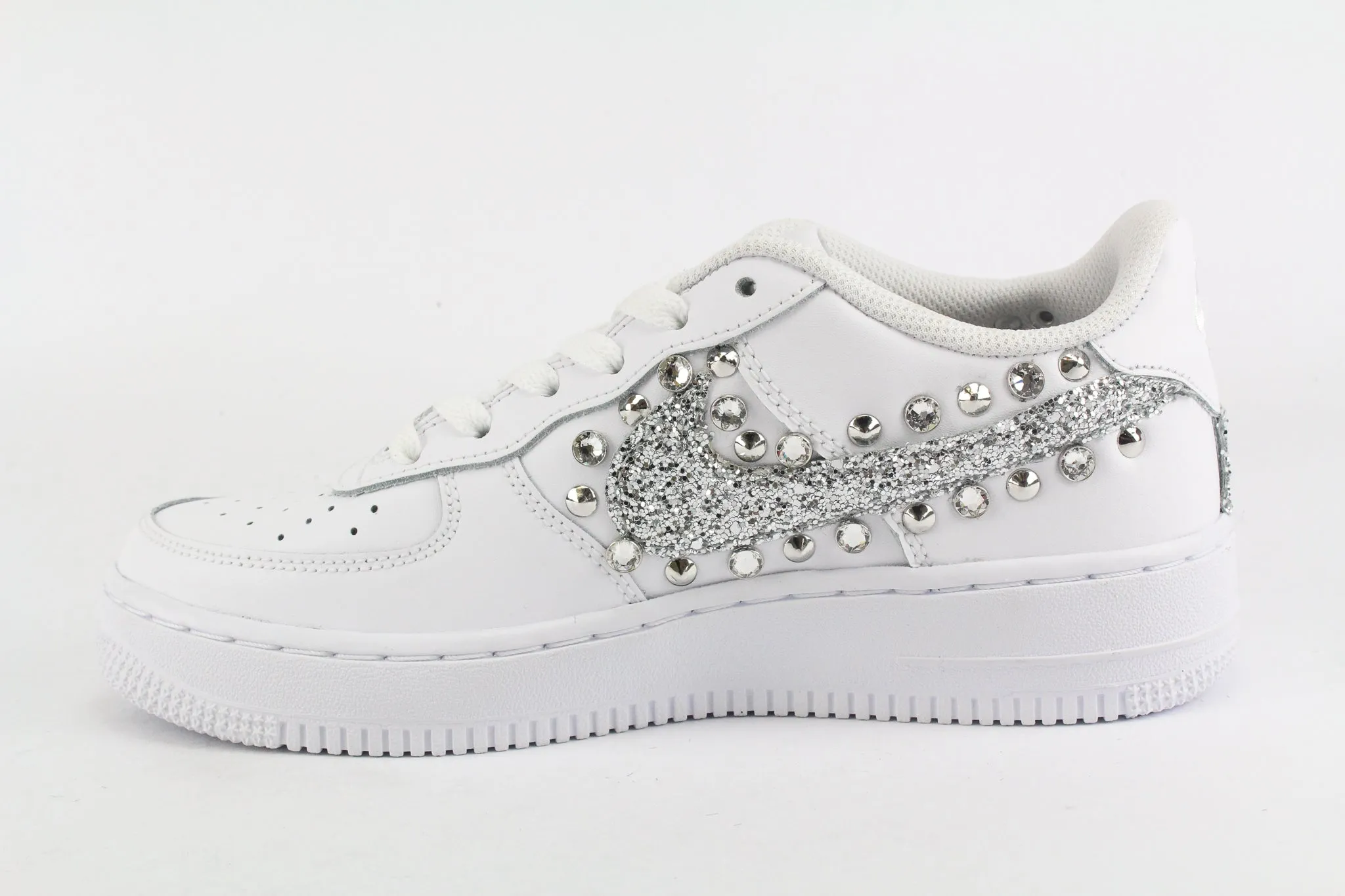 Nike Air Force 1 '07 Silver Glitter Borchie & Strass Padded Ankle Zone